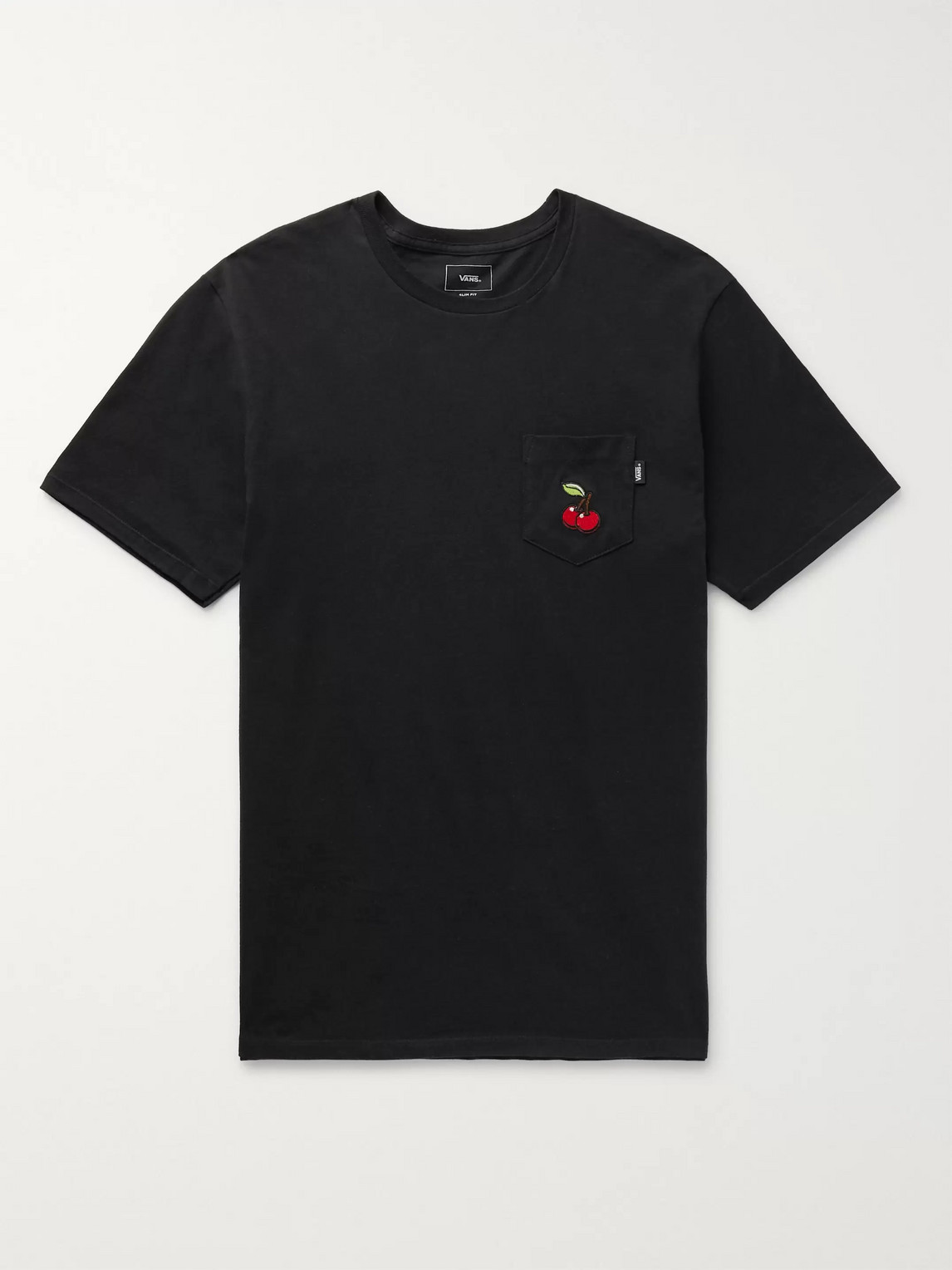 Vans Slim-fit Embroidered Combed Cotton-jersey T-shirt In Black
