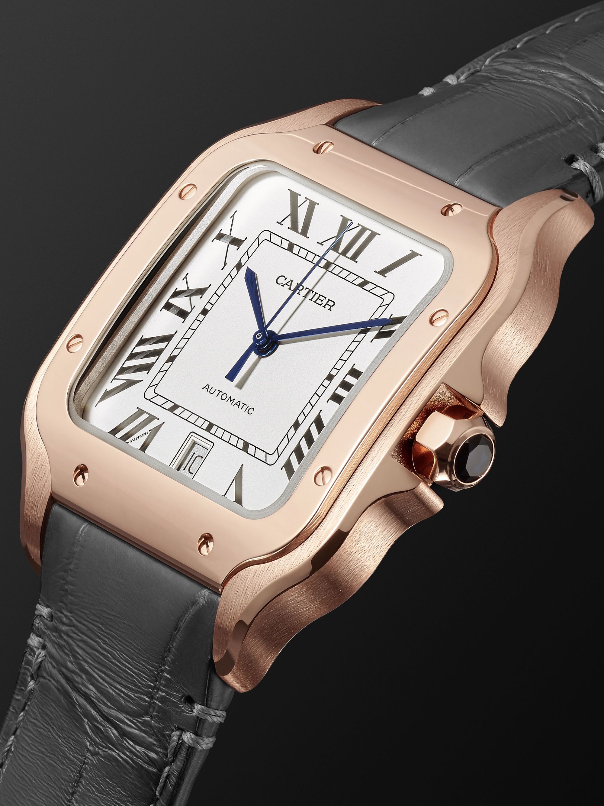 CARTIER Santos Automatic 39.8mm 18-Karat Rose Gold Interchangeable Alligator and Leather Watch, Ref. No. WGSA0011