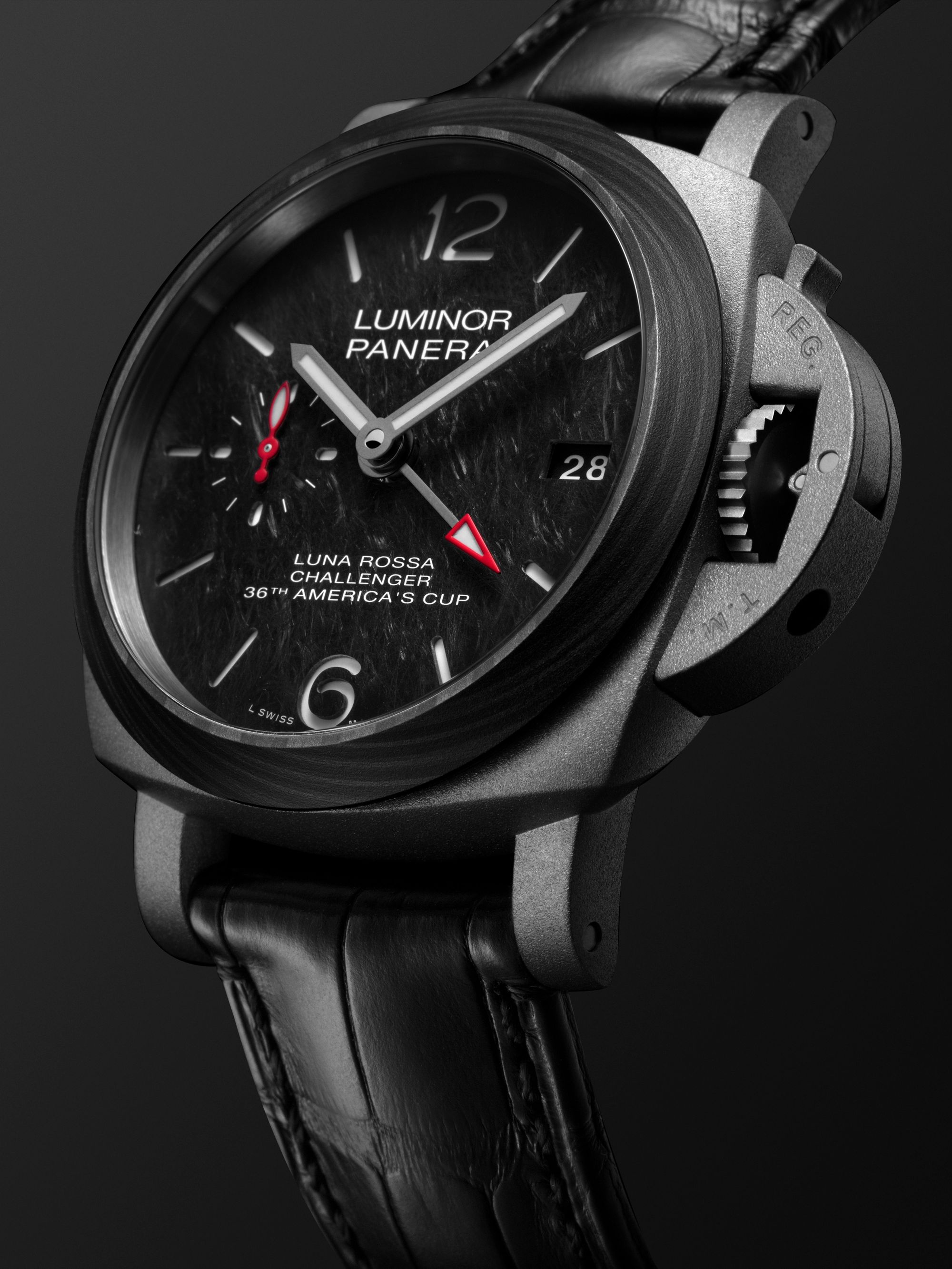 PANERAI Luminor Luna Rossa GMT Limited Edition Automatic 42mm Titanium and Alligator Watch, Ref. No. PAM01096