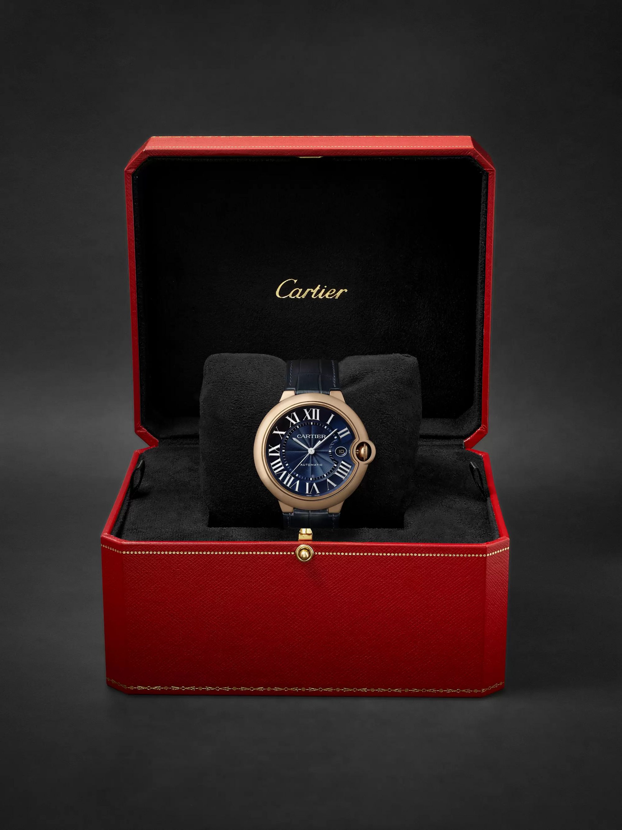 CARTIER Ballon Bleu de Cartier Automatic 42mm 18-Karat Pink Gold and Alligator Watch, Ref. No. WGBB0036