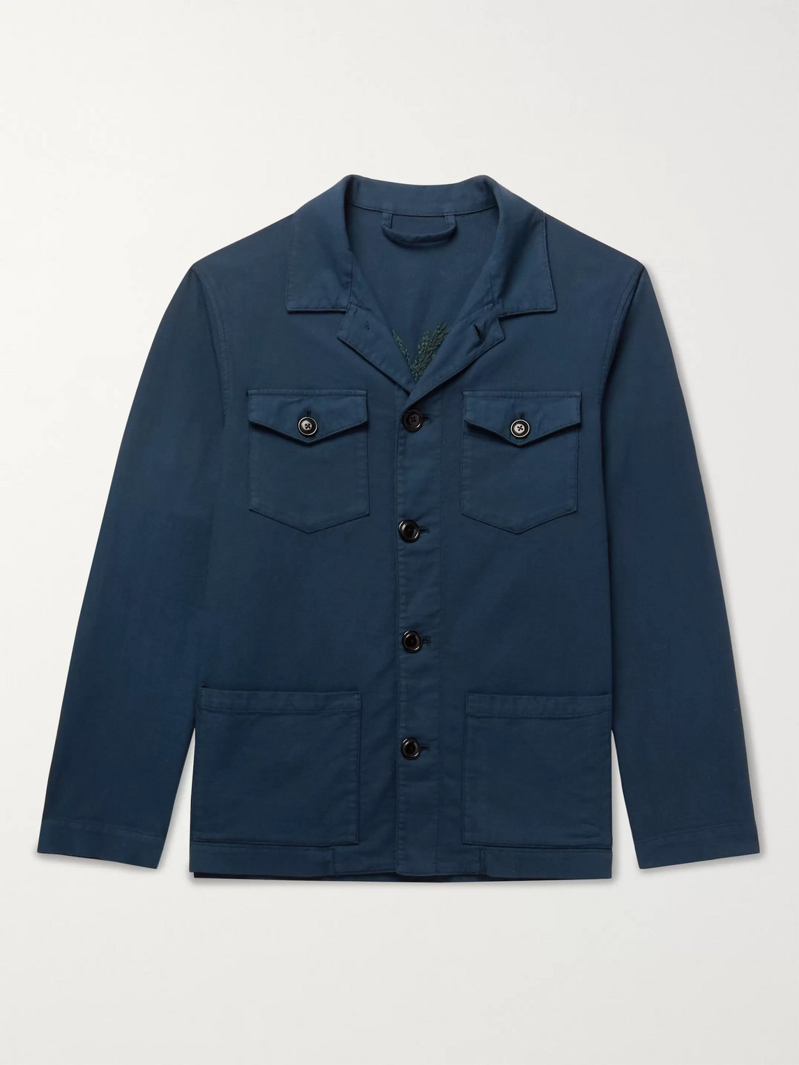 Altea Embroidered Stretch Cotton And Silk-blend Chore Jacket In Blue