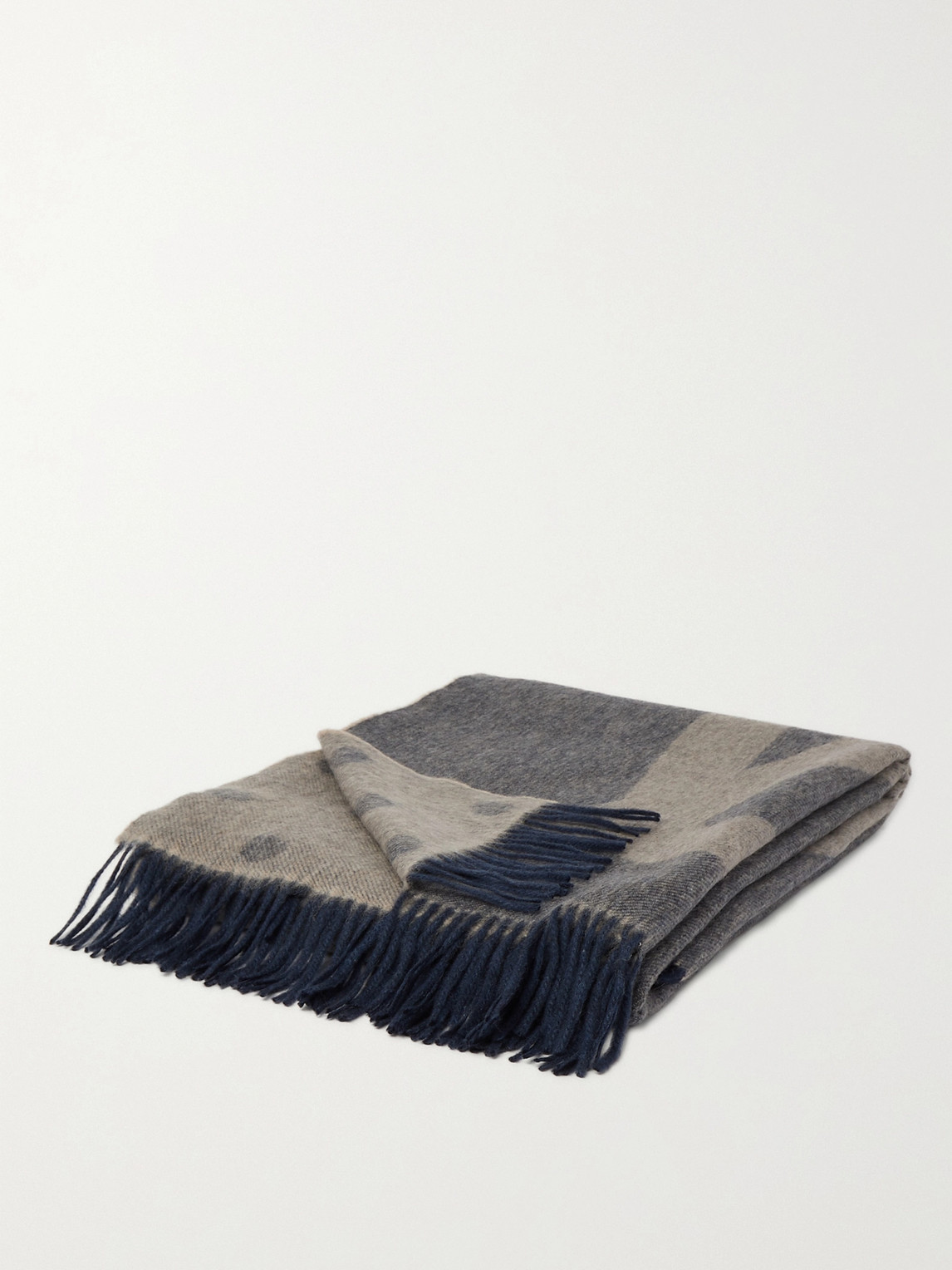 Paul Smith Fringed Wool And Cashmere-blend Jacquard Blanket In Blue