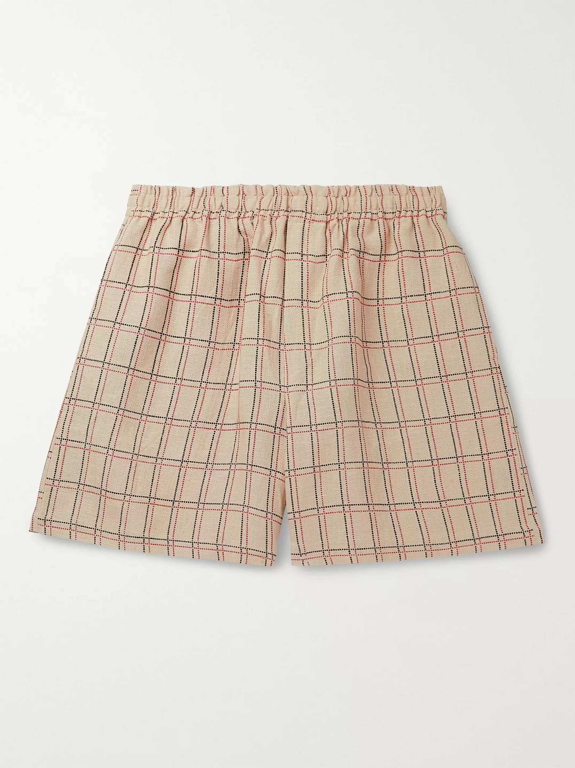 BODE Checked Linen Drawstring Shorts