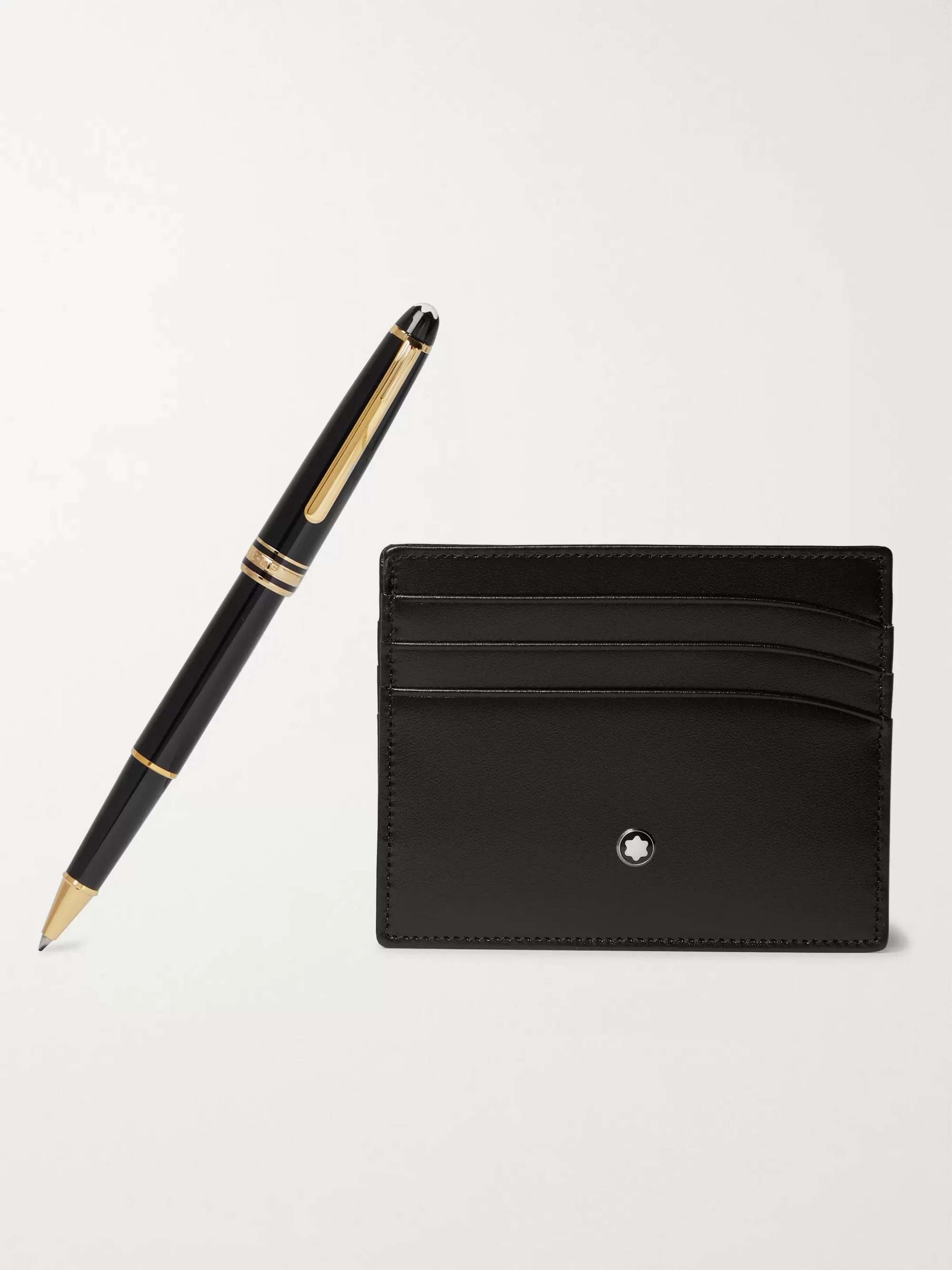 MONTBLANC Meisterstück Leather Cardholder and Resin Rollerball Pen Set