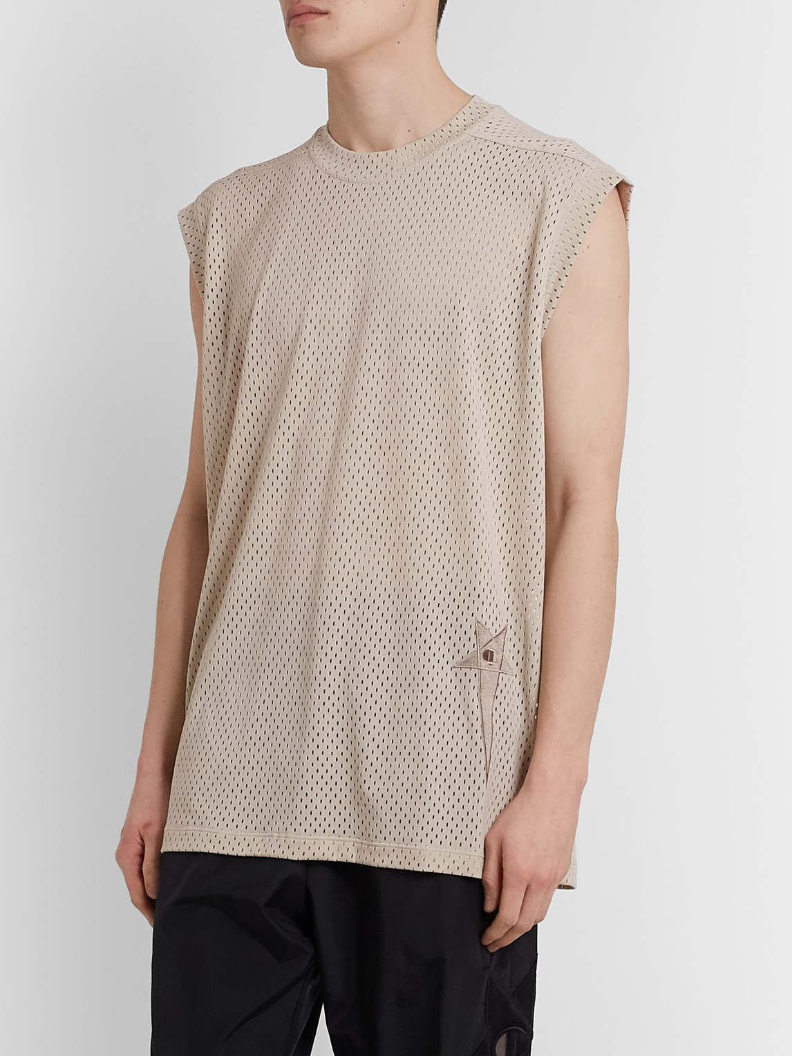 Shop Rick Owens + Champion Logo-embroidered Mesh Tank Top In White