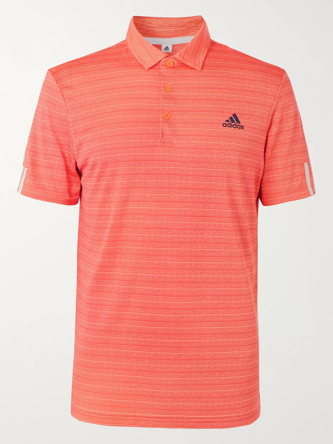 Adidas Golf Striped Tech-jersey Golf Polo Shirt In Orange
