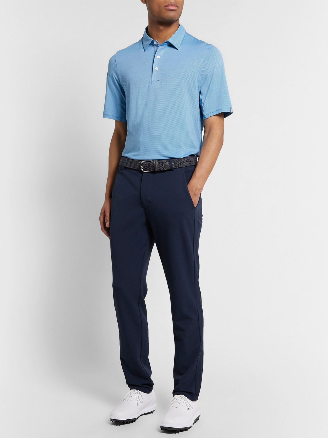 Kjus Soren Slim-fit Striped Stretch-jersey Golf Polo Shirt In Blue