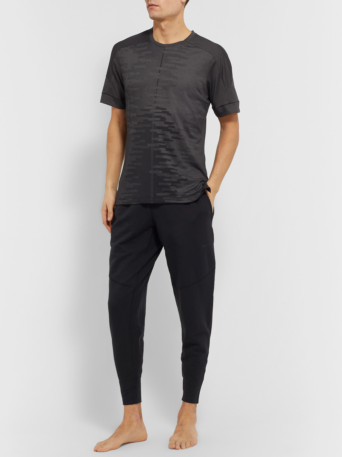 Nike Jacquard Dri-fit Yoga T-shirt In Grey