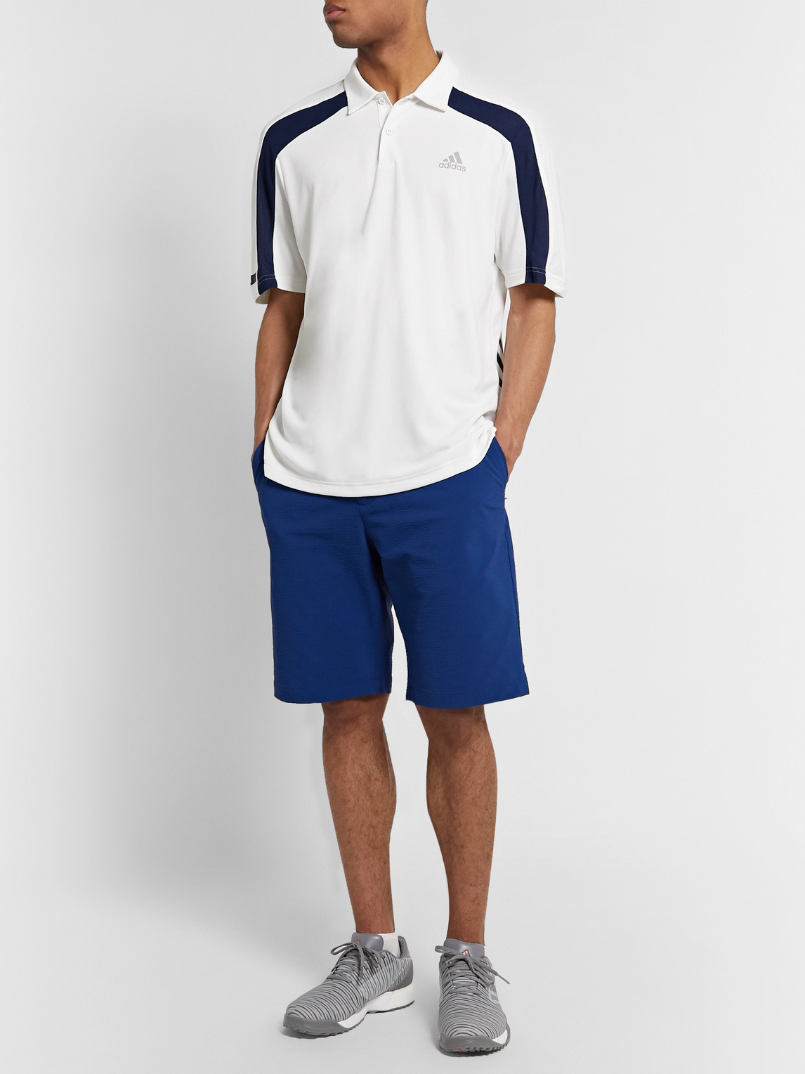 Shop Adidas Golf Colour-block Heat.rdy Mesh Golf Polo Shirt In White