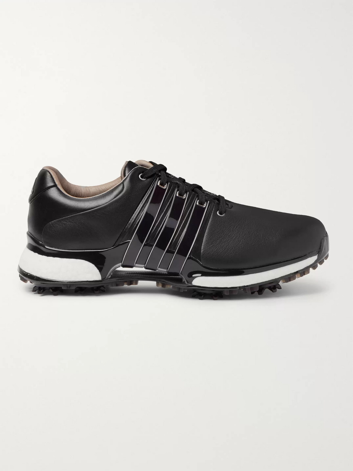 Adidas Golf Tour360 Xt Pvc And Rubber-trimmed Leather Golf Sneakers In Black