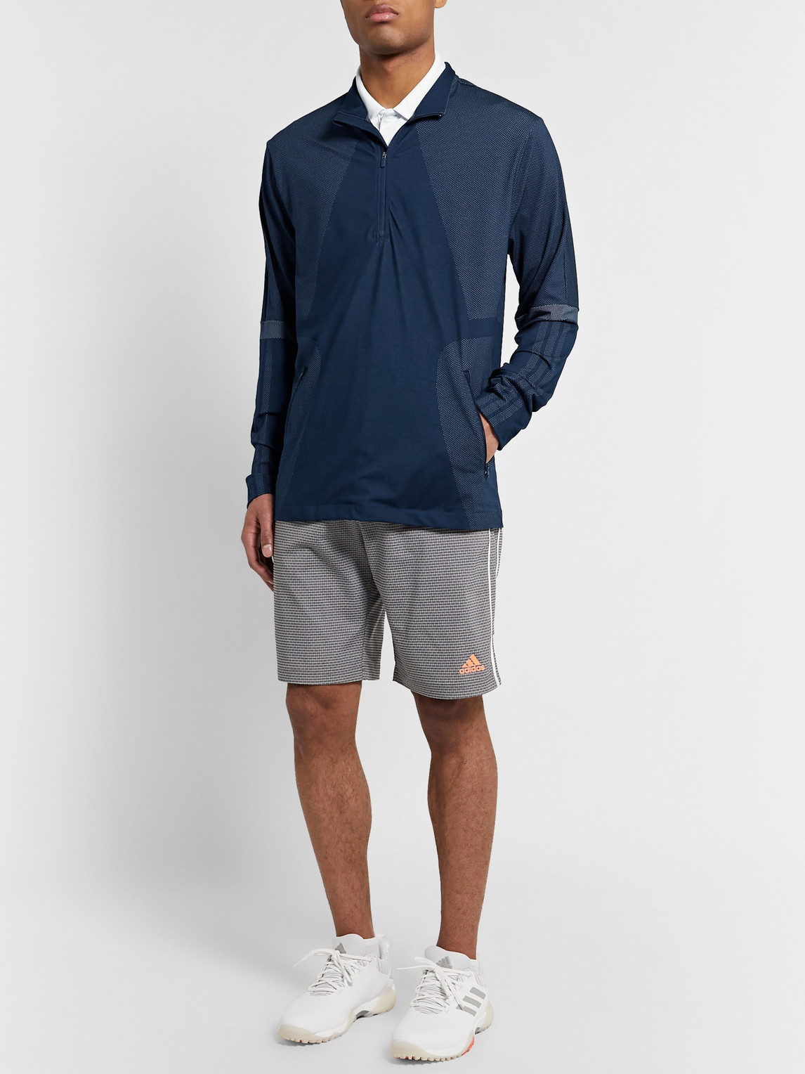 Shop Adidas Golf Sport Warp Knit Half-zip Golf Top In Blue