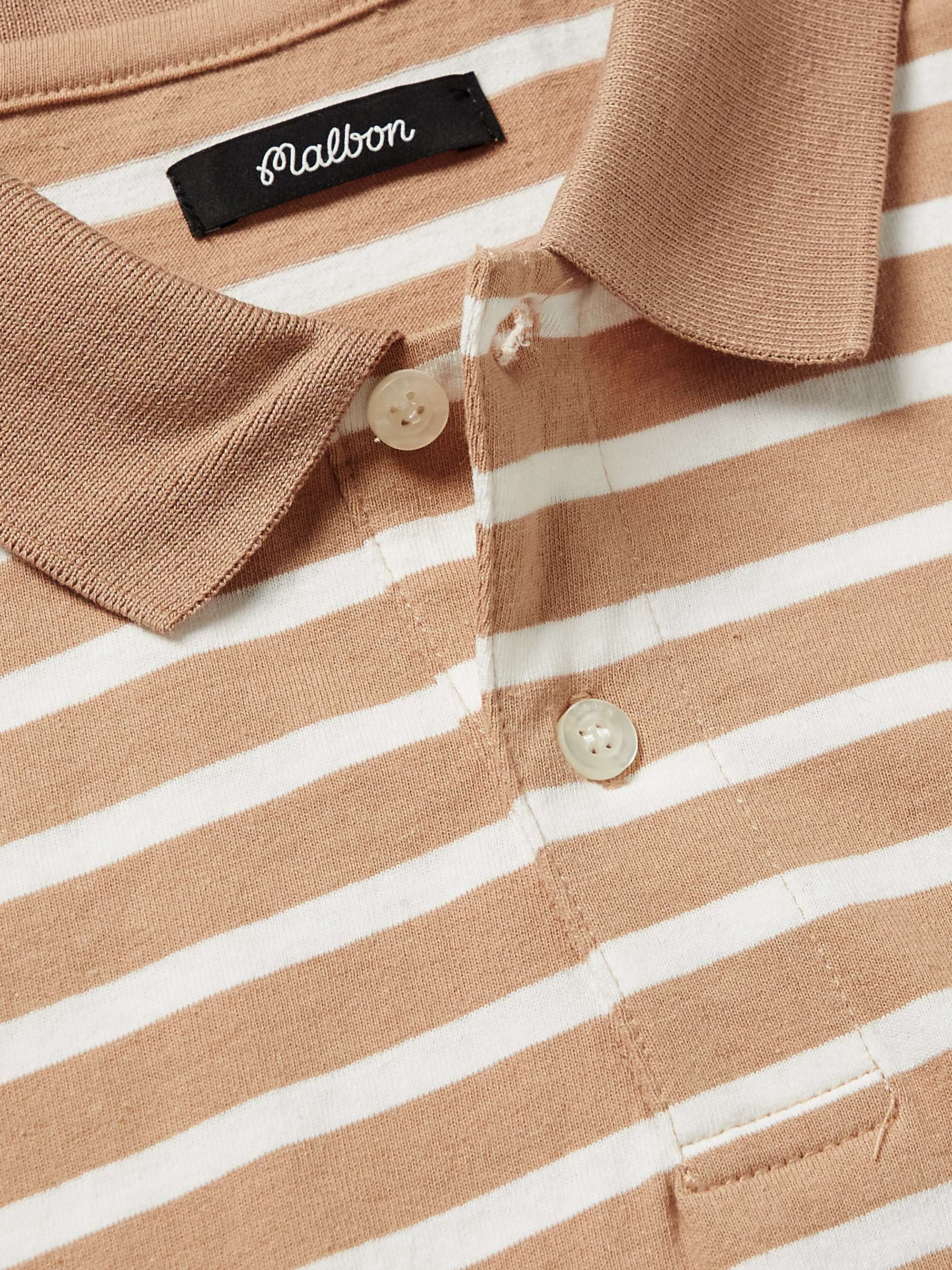 MALBON GOLF Logo-Embroidered Striped Cotton-Jersey Polo Shirt