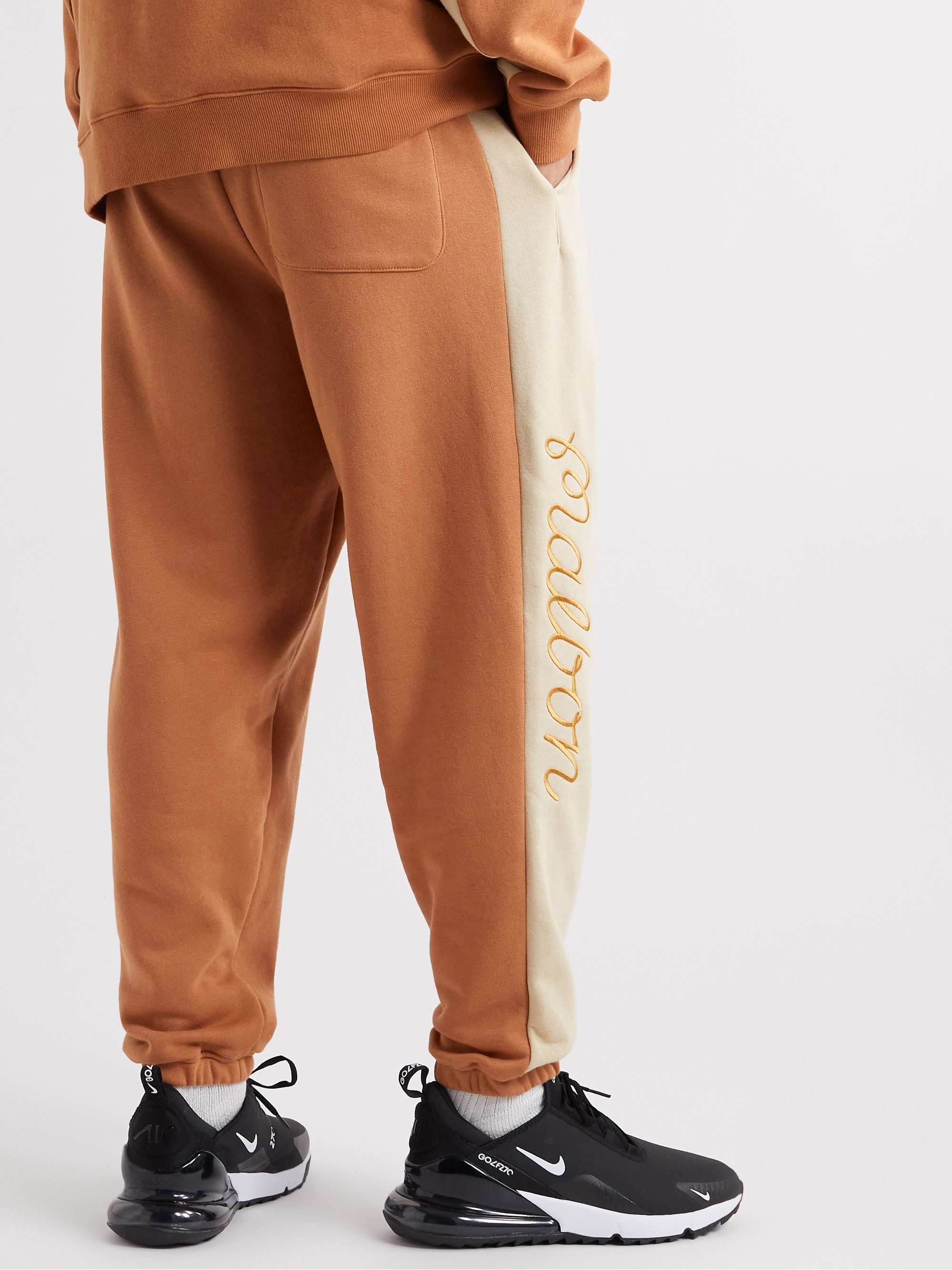 MALBON GOLF Logo-Embroidered Colour-Block Cotton-Blend Jersey Golf Sweatpants
