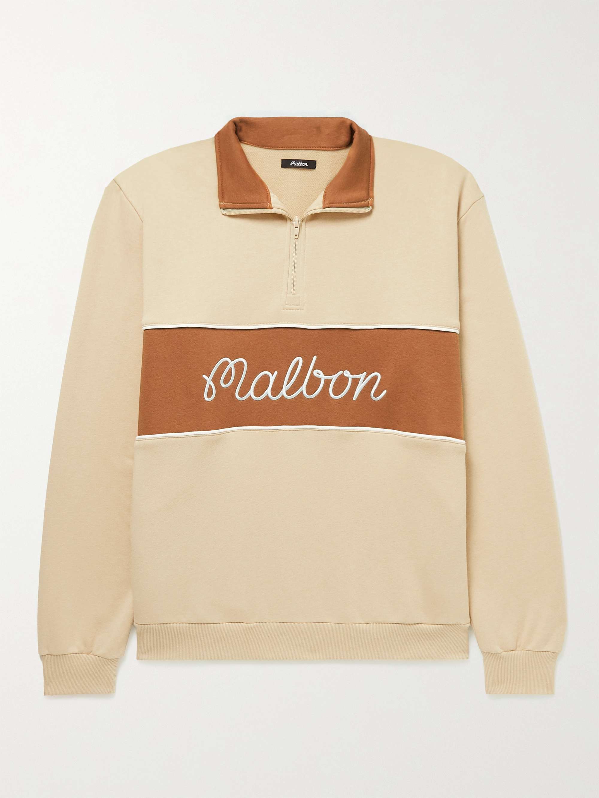 MALBON GOLF Logo-Embroidered Colour-Block Cotton-Blend Jersey Half-Zip Golf Sweatshirt