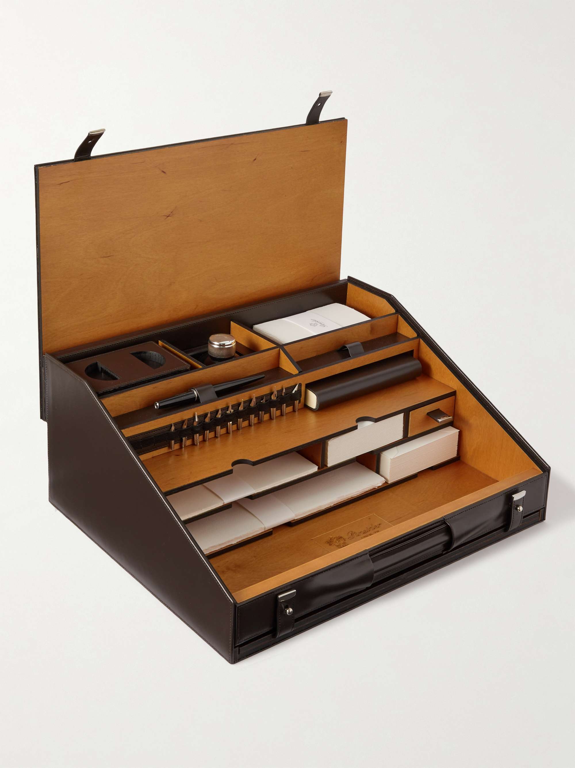 PINEIDER Leather and Plywood Travel Desk Set