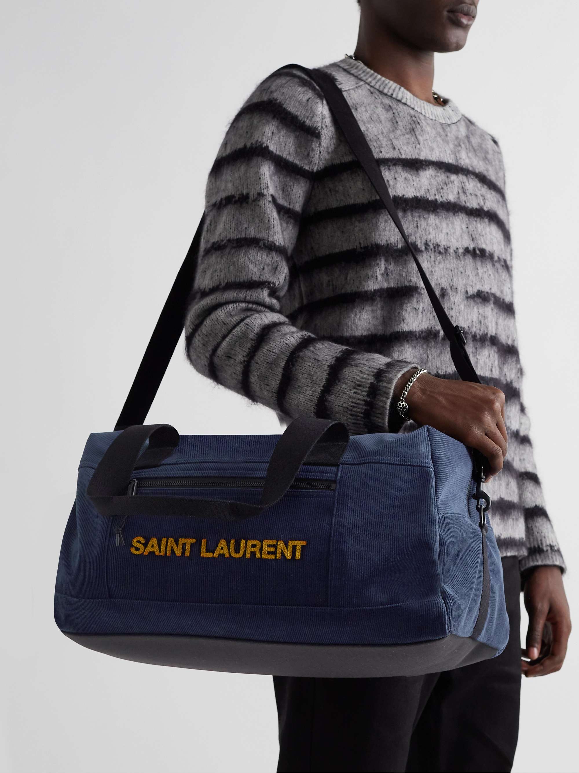 Mens Bags Gym bags and sports bags Saint Laurent Nuxx Logo-embroidered Corduroy Duffle Bag in Blue for Men 