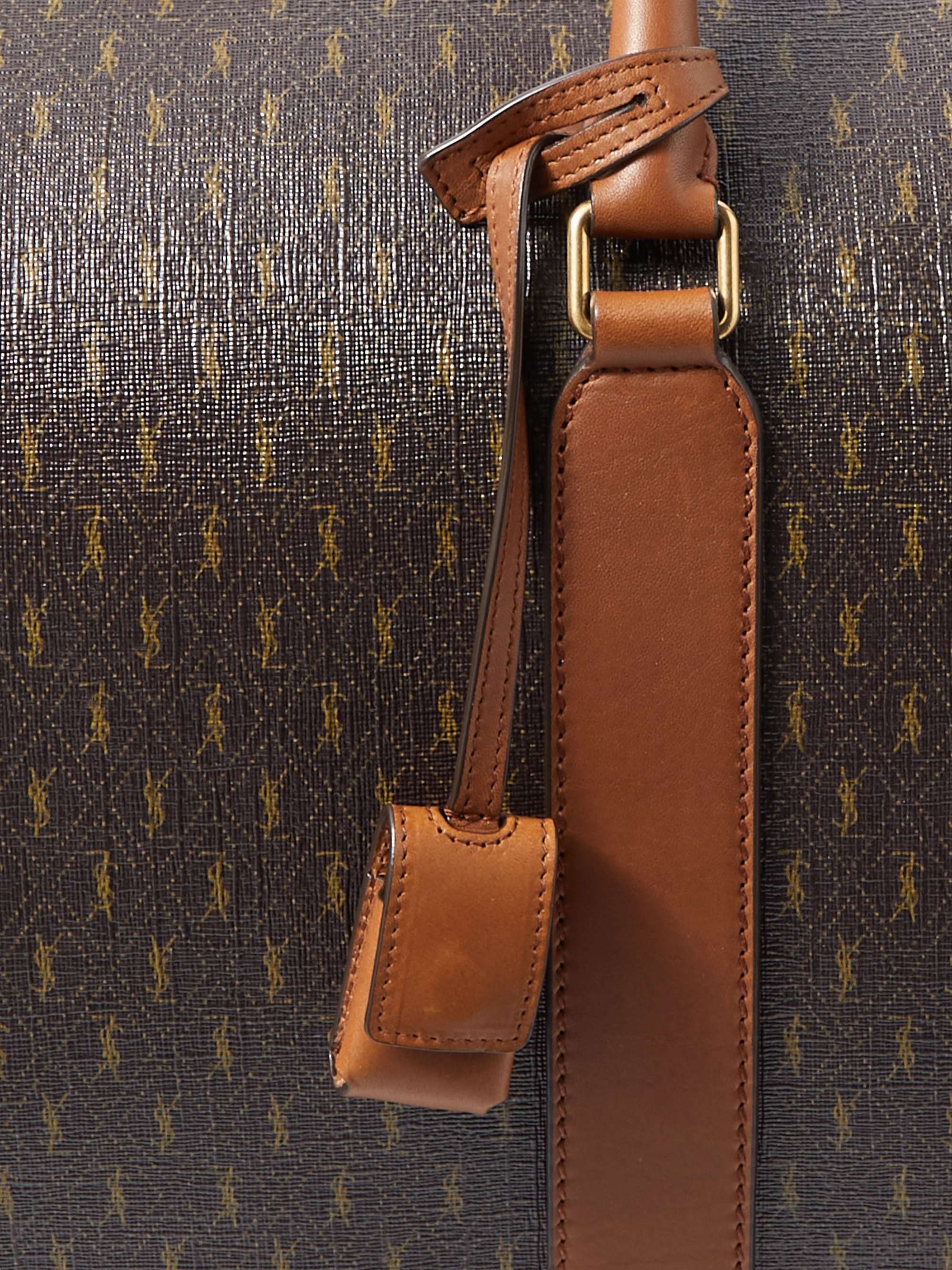 SAINT LAURENT Monogrammed Leather-Trimmed Coated-Canvas Duffle Bag