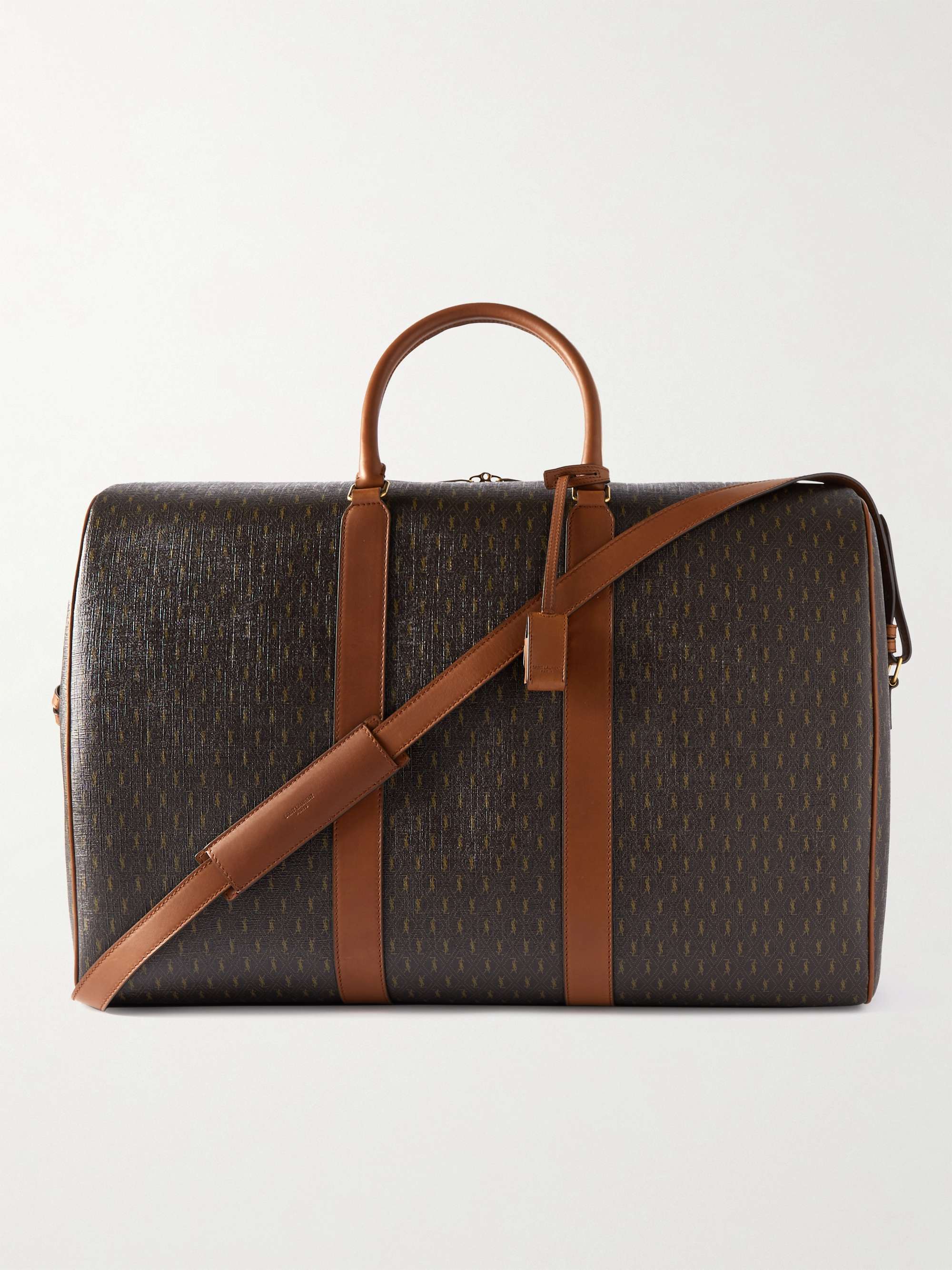 SAINT LAURENT Monogrammed Leather-Trimmed Coated-Canvas Duffle Bag