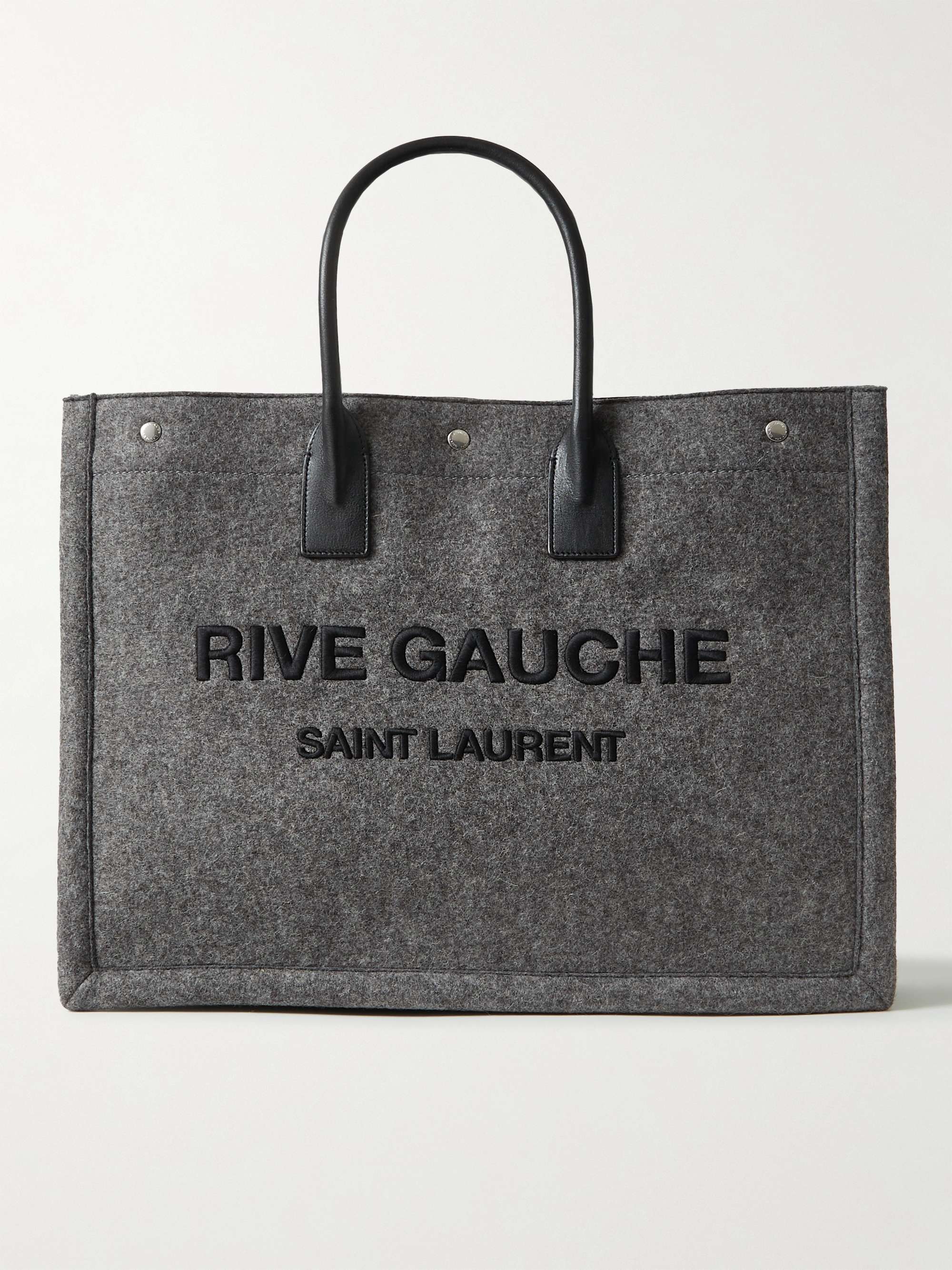SAINT LAURENT Large Logo-Embroidered Leather-Trimmed Felt Tote Bag