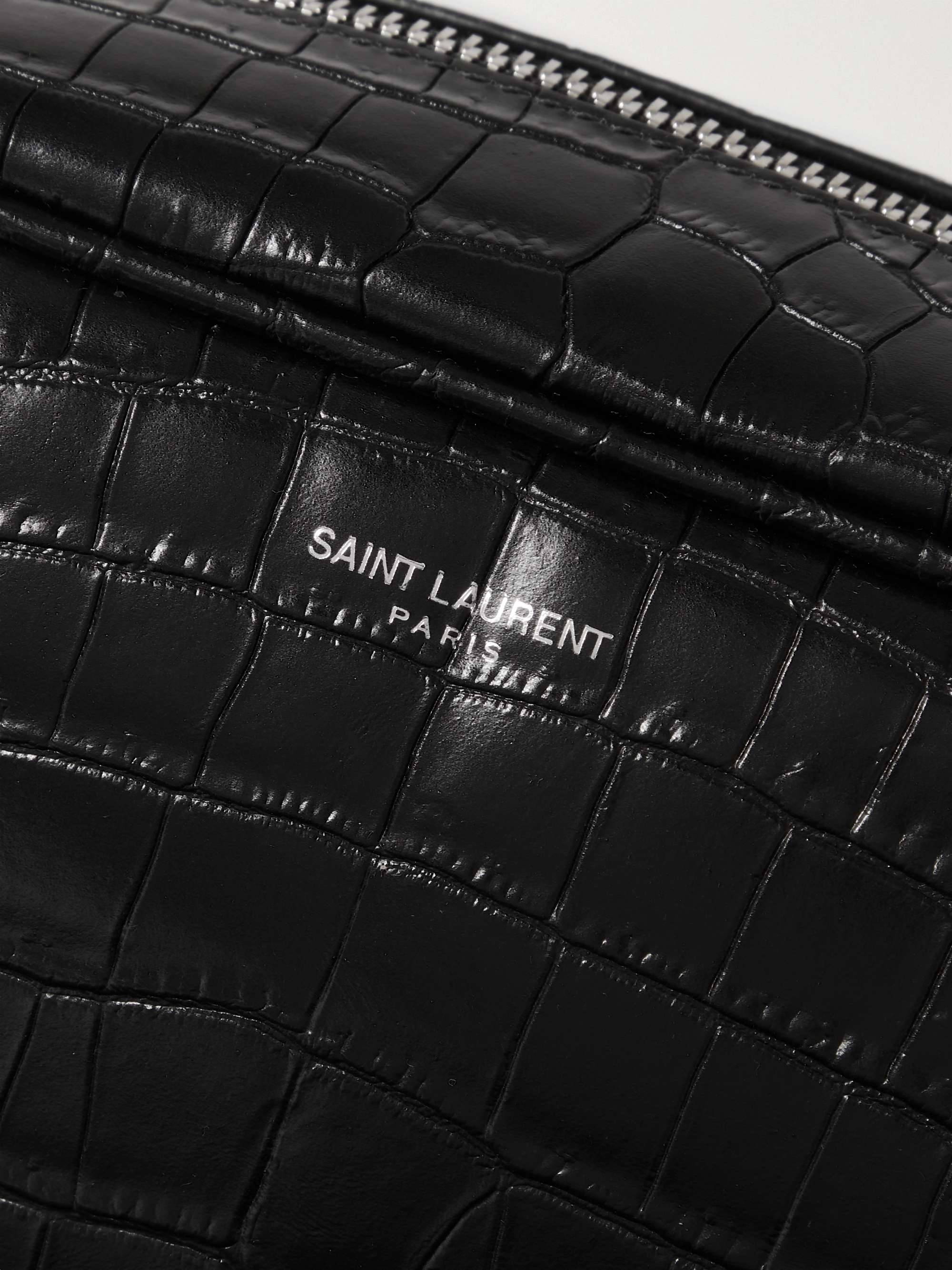 SAINT LAURENT Croc-Effect Leather Wash Bag