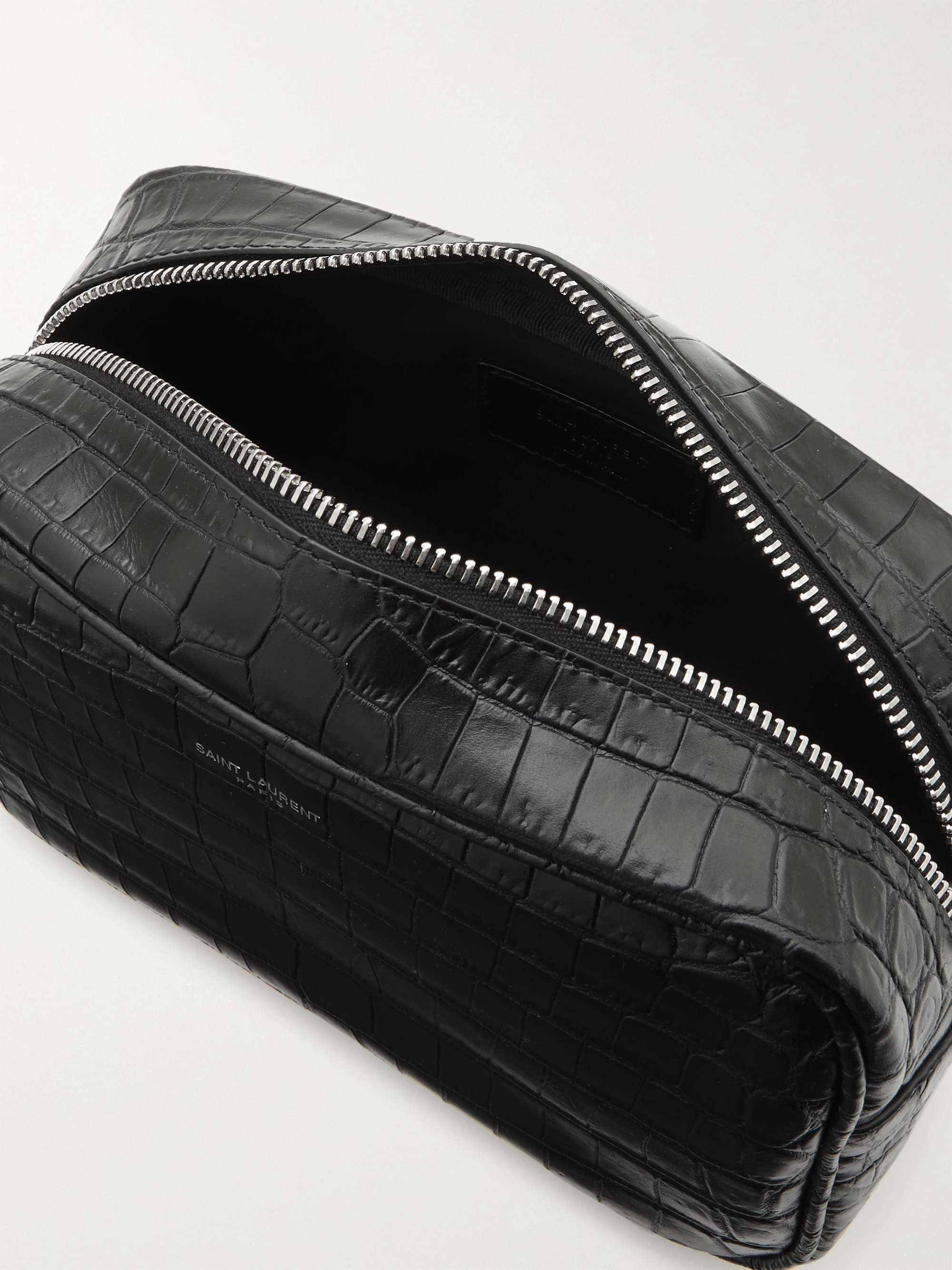SAINT LAURENT Croc-Effect Leather Wash Bag
