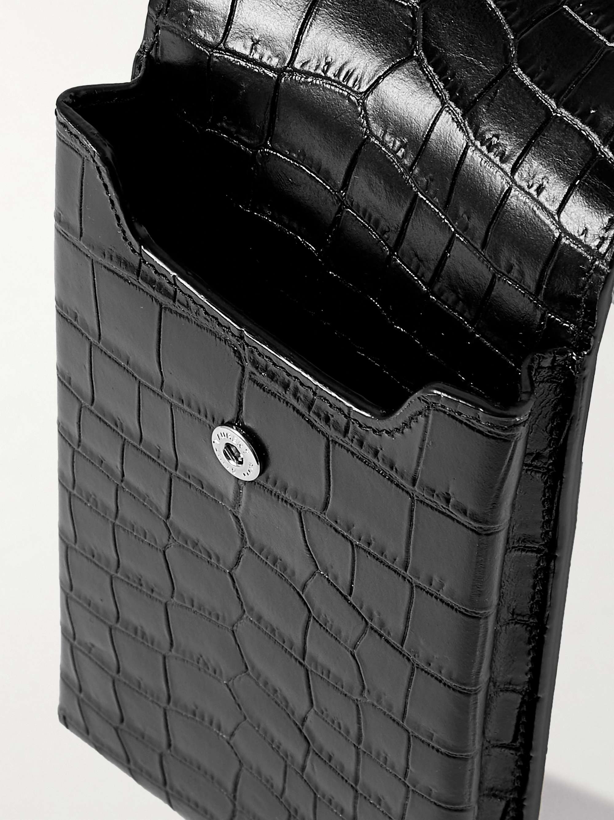 SAINT LAURENT Croc-Effect Leather Phone Pouch with Lanyard