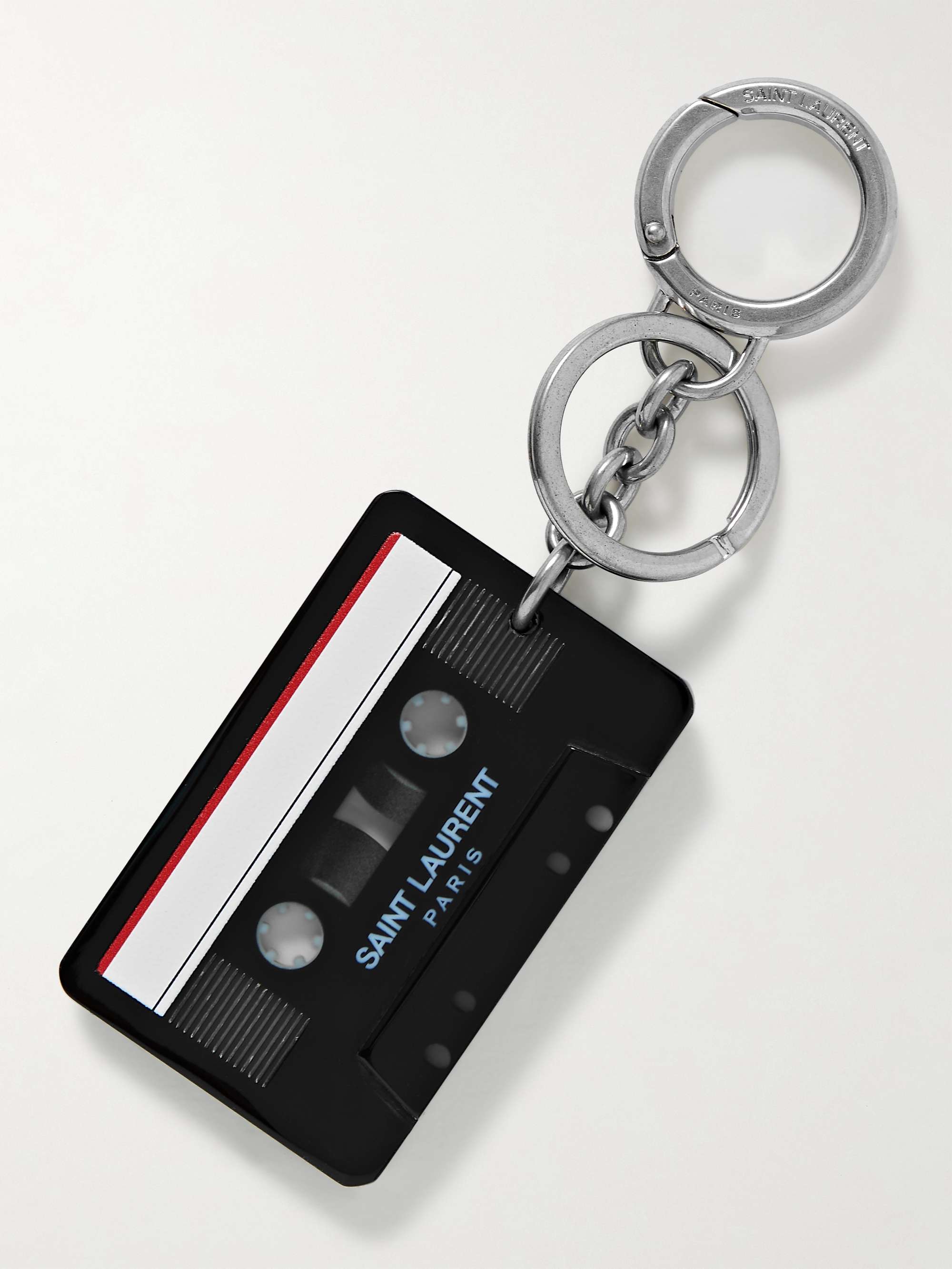 SAINT LAURENT Cassette Tape Silver-Tone and Resin Key Fob