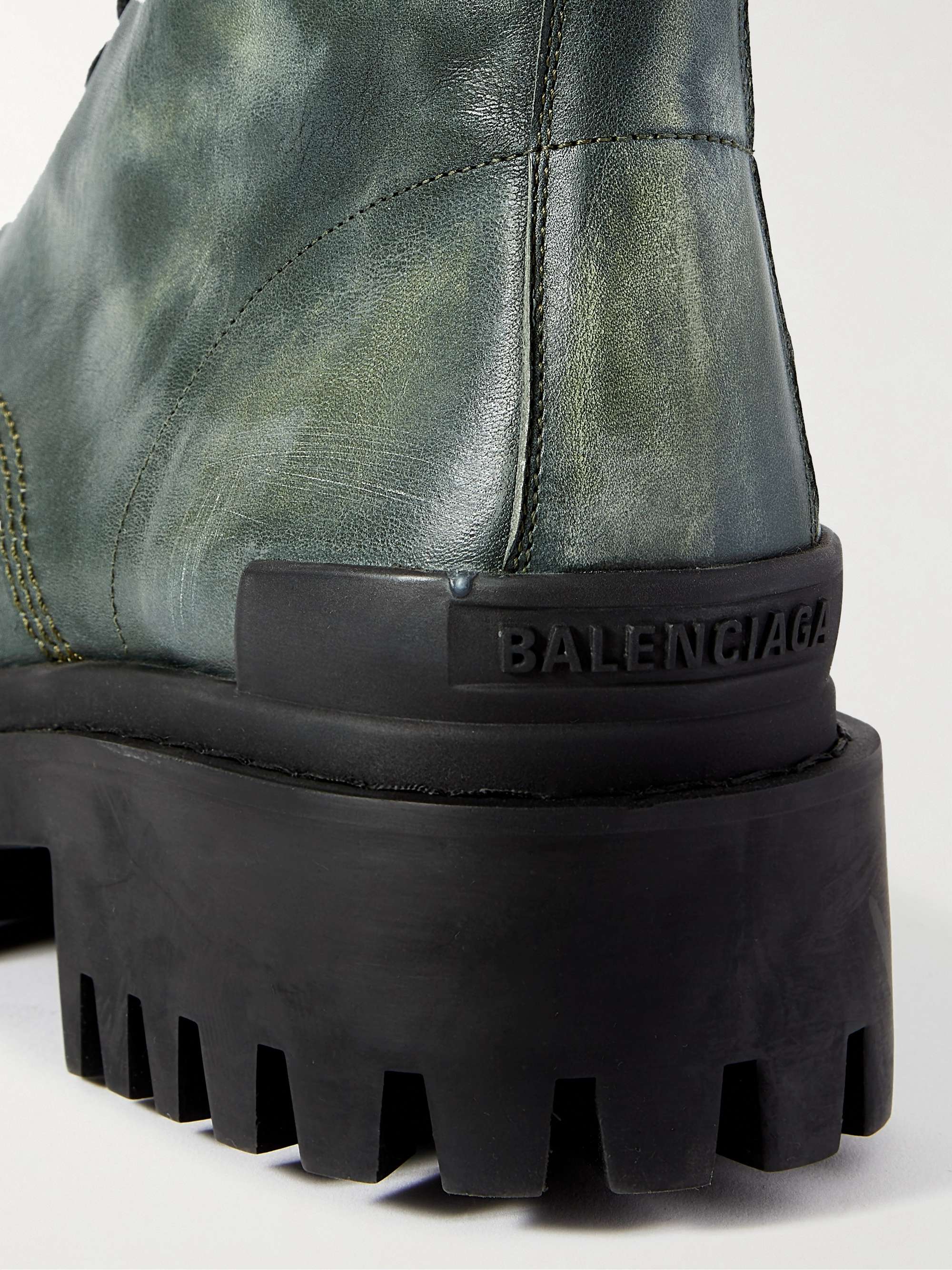 BALENCIAGA Strike Distressed Leather Boots