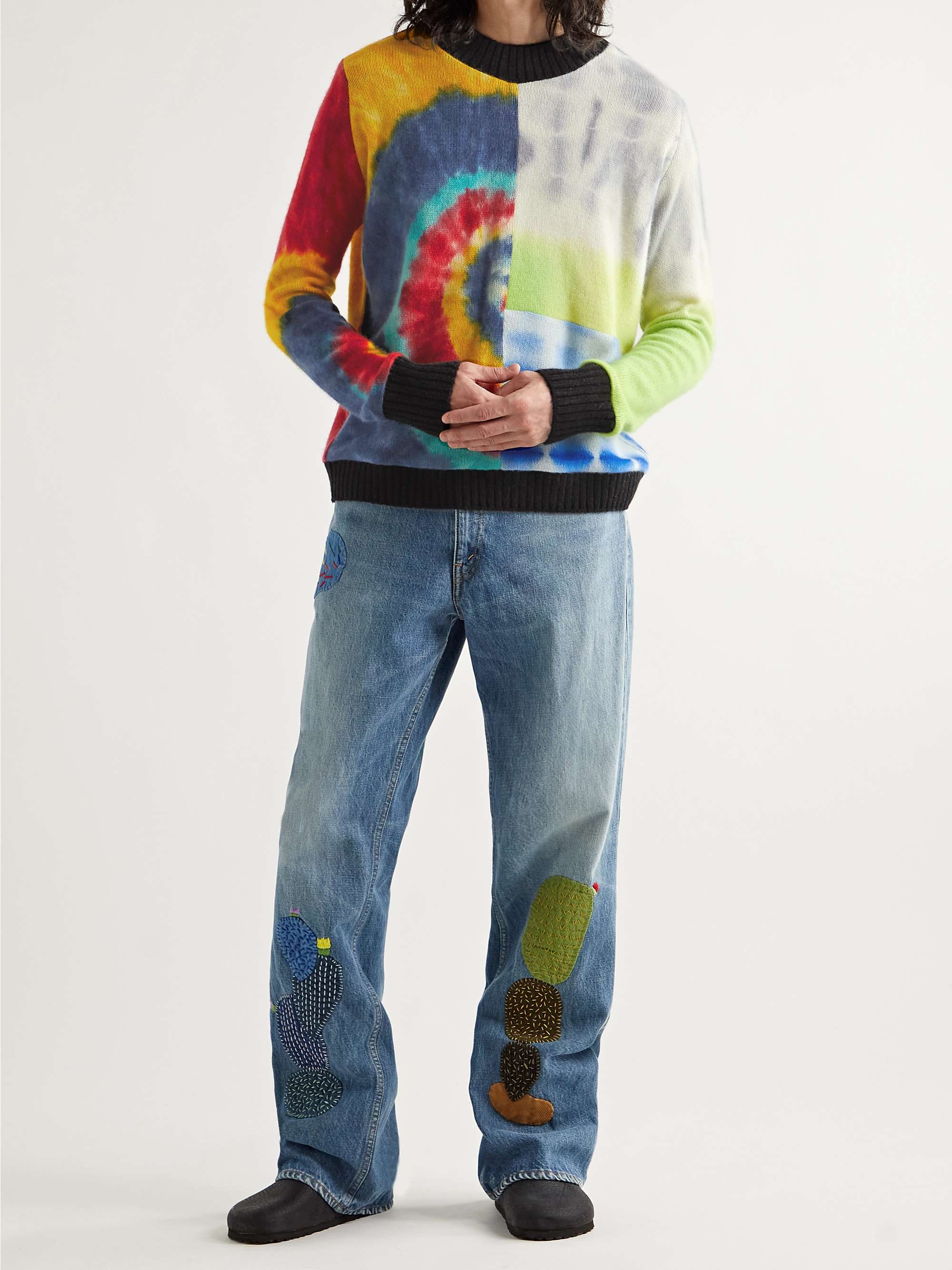 THE ELDER STATESMAN Patchwork Tie-Dyed Cashmere Sweater