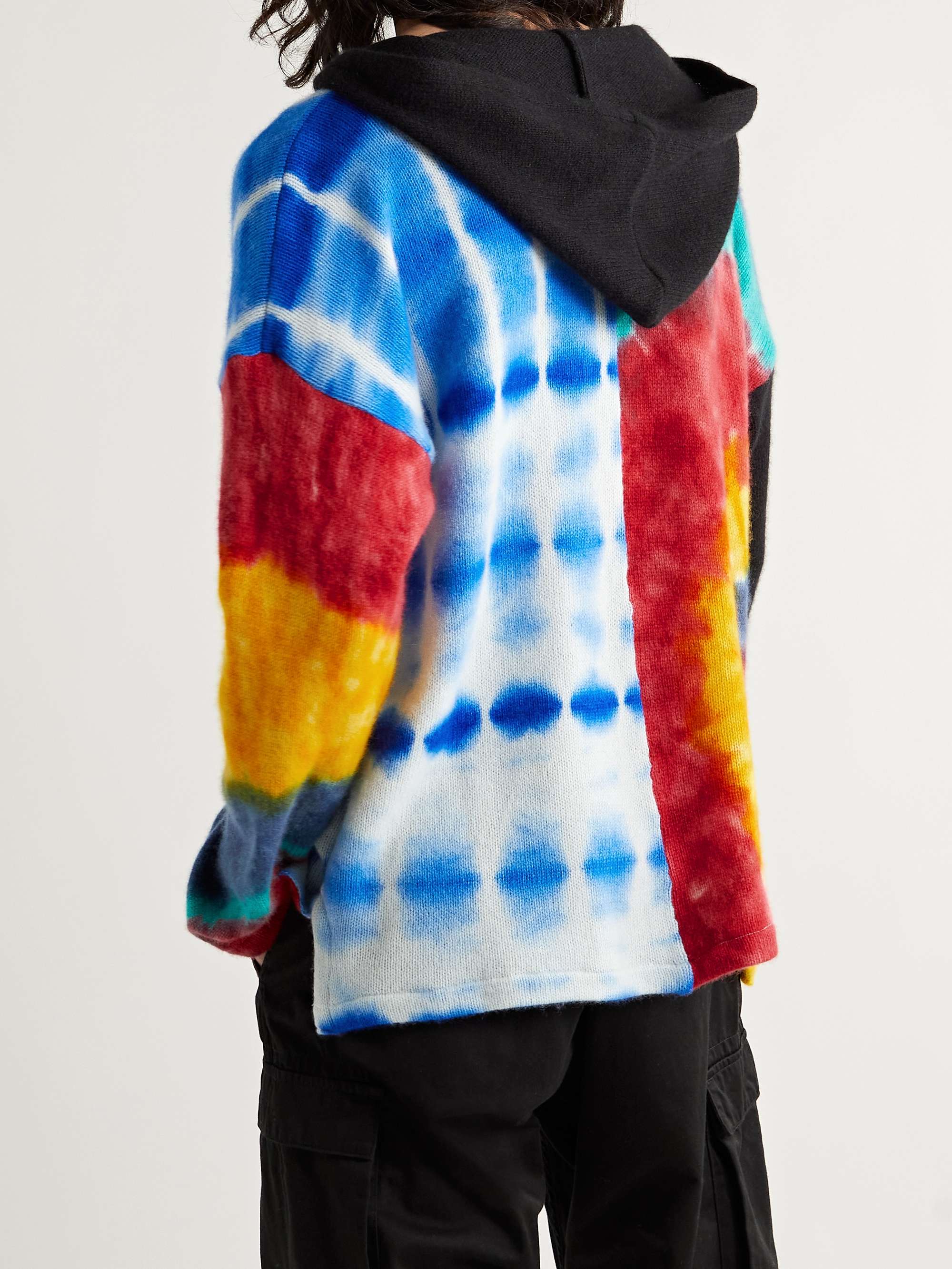 THE ELDER STATESMAN Patchwork Tie-Dyed Cashmere Hooded Sweater