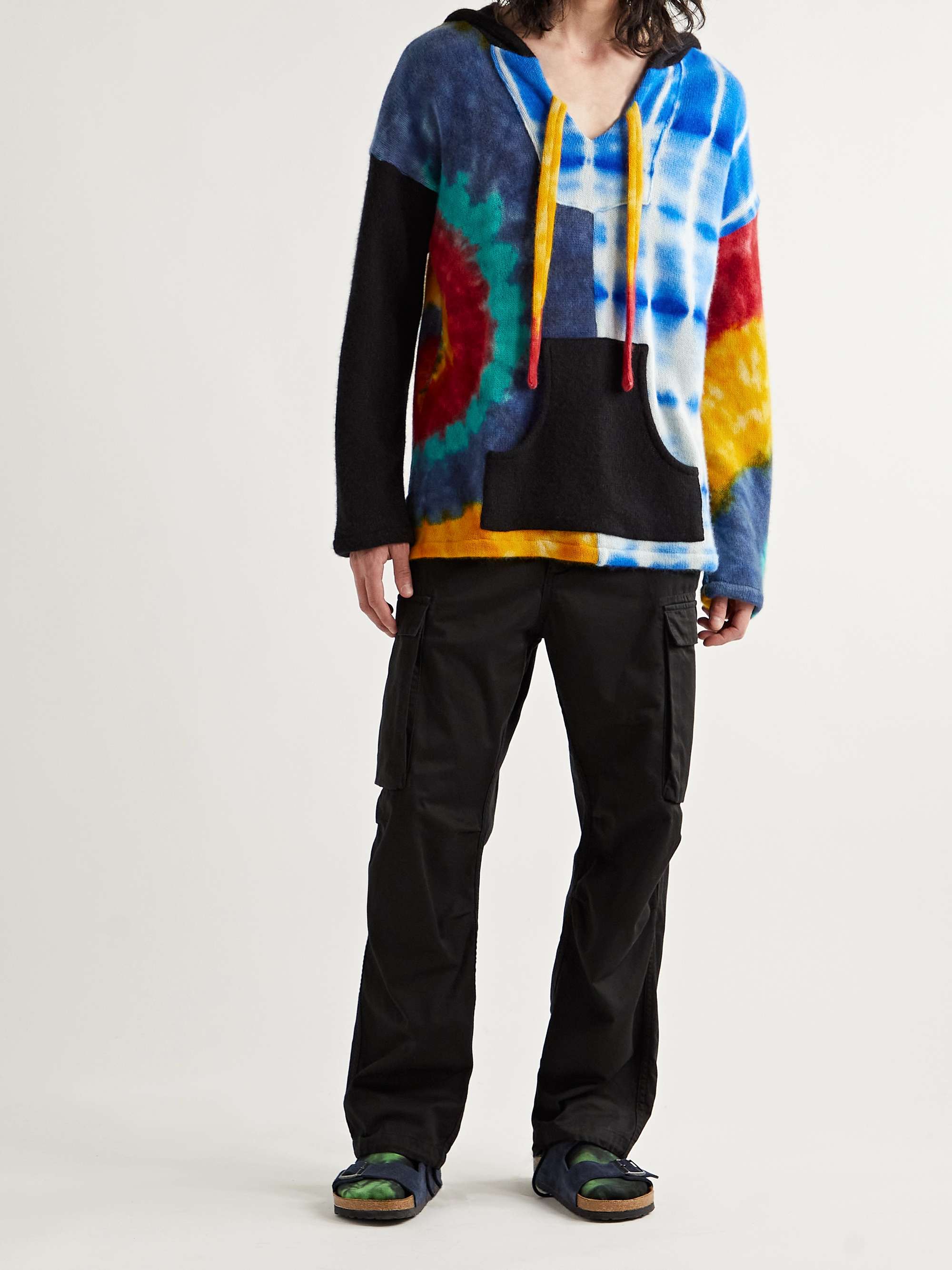 THE ELDER STATESMAN Patchwork Tie-Dyed Cashmere Hooded Sweater