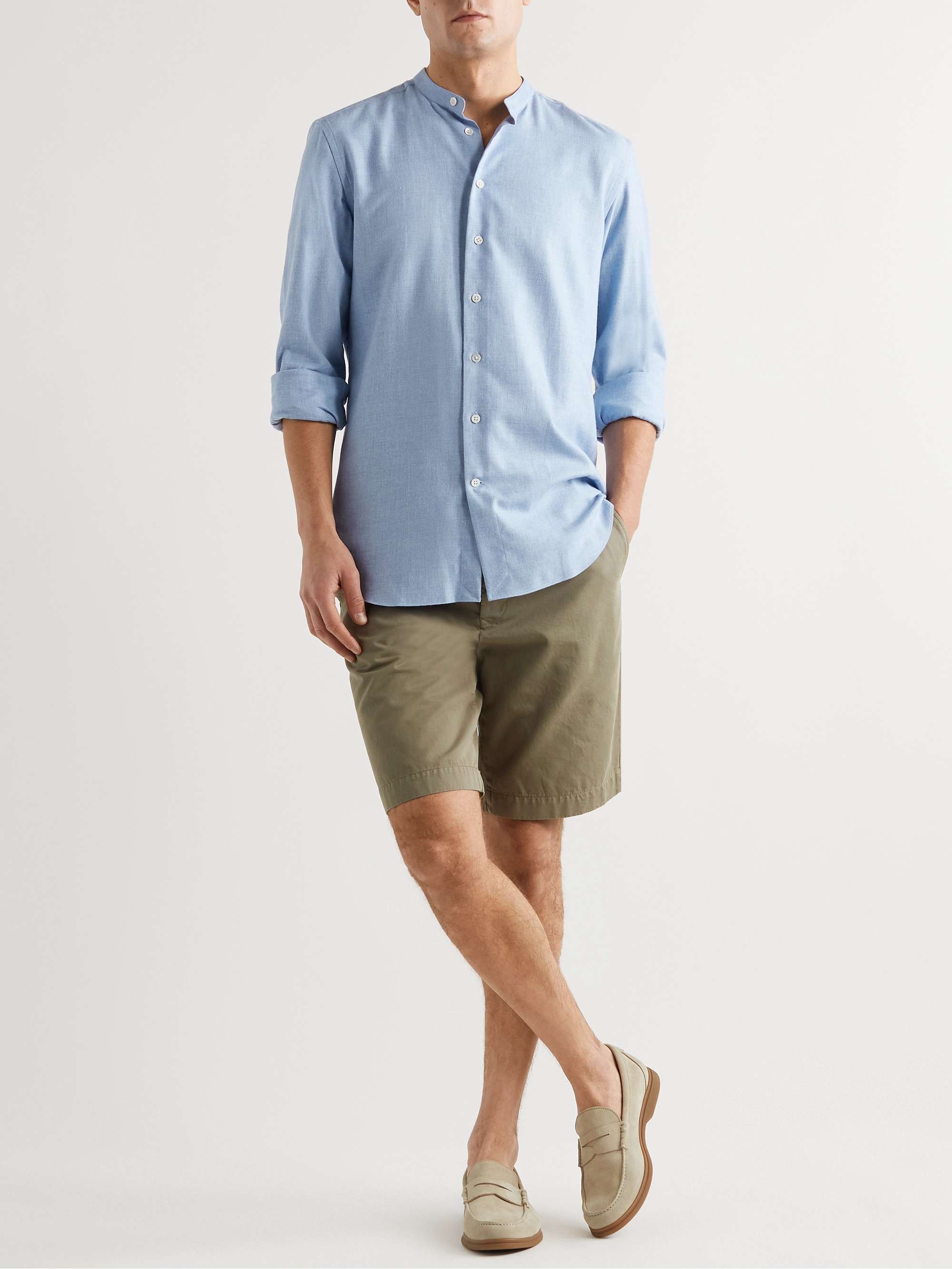 ANDERSON & SHEPPARD Collarless Cotton and Cashmere-Blend Shirt