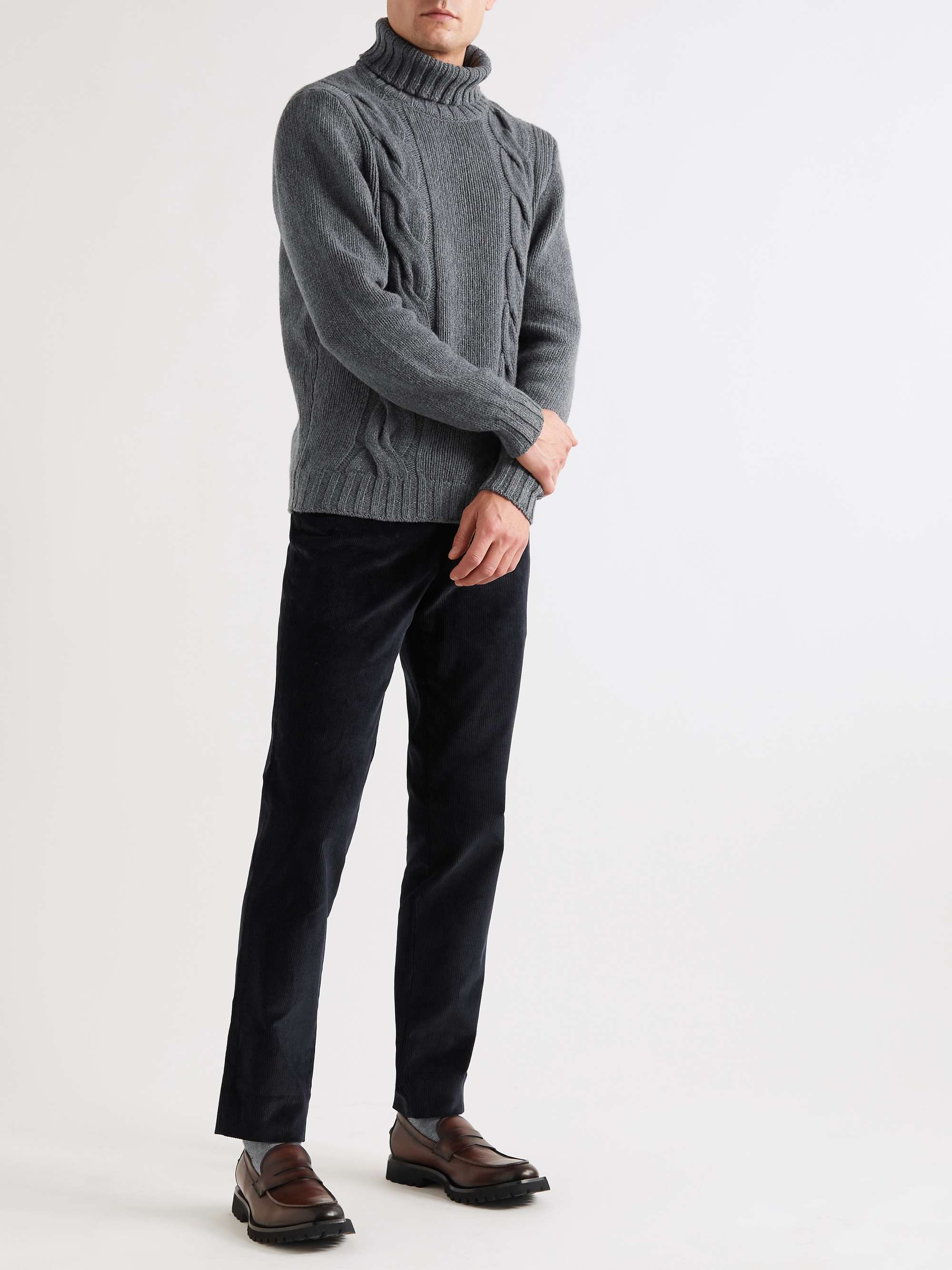 ANDERSON & SHEPPARD Slim-Fit Cable-Knit Merino Wool Rollneck Sweater