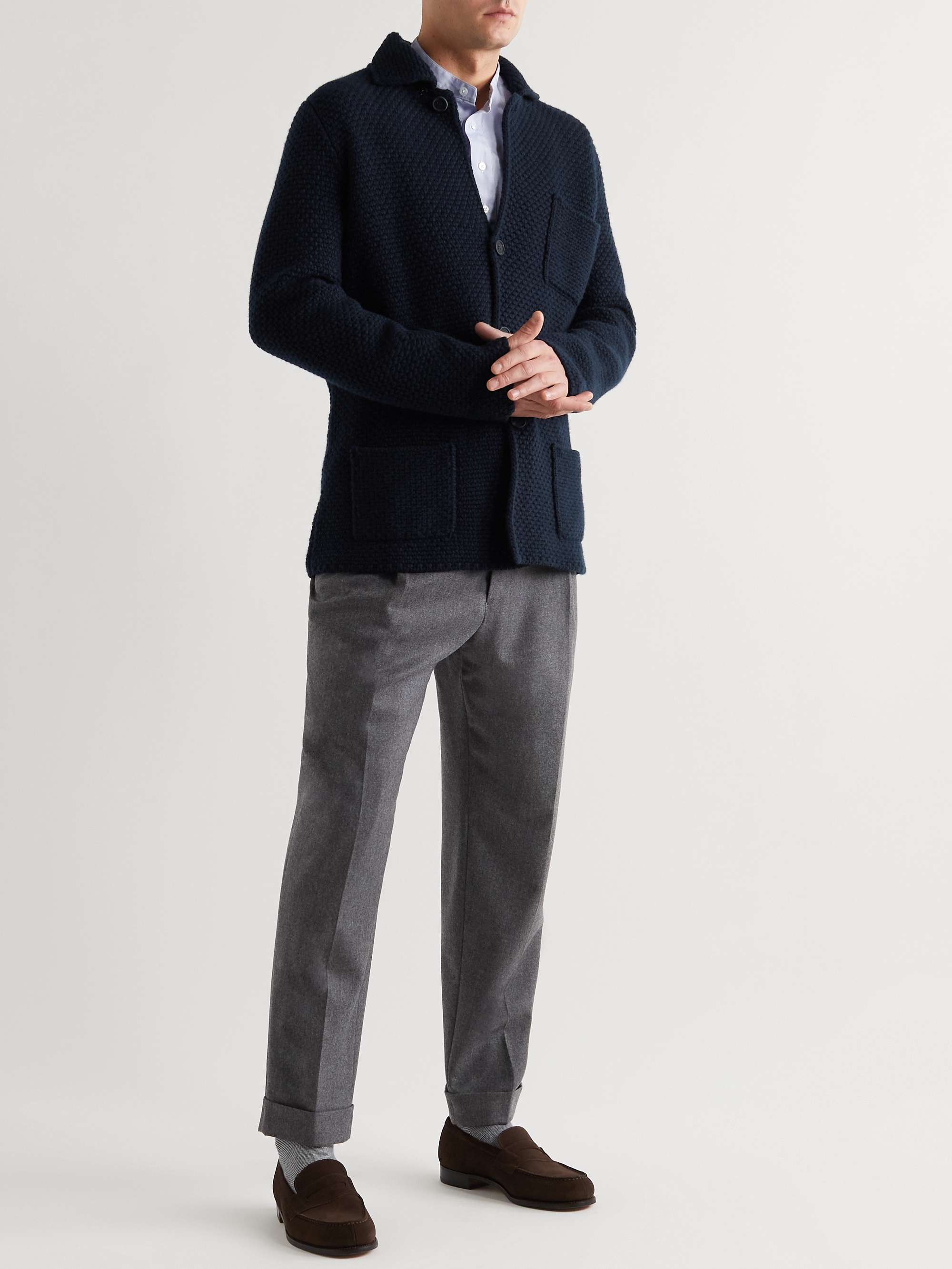 ANDERSON & SHEPPARD Slim-Fit Textured Wool and Cashmere-Blend Cardigan