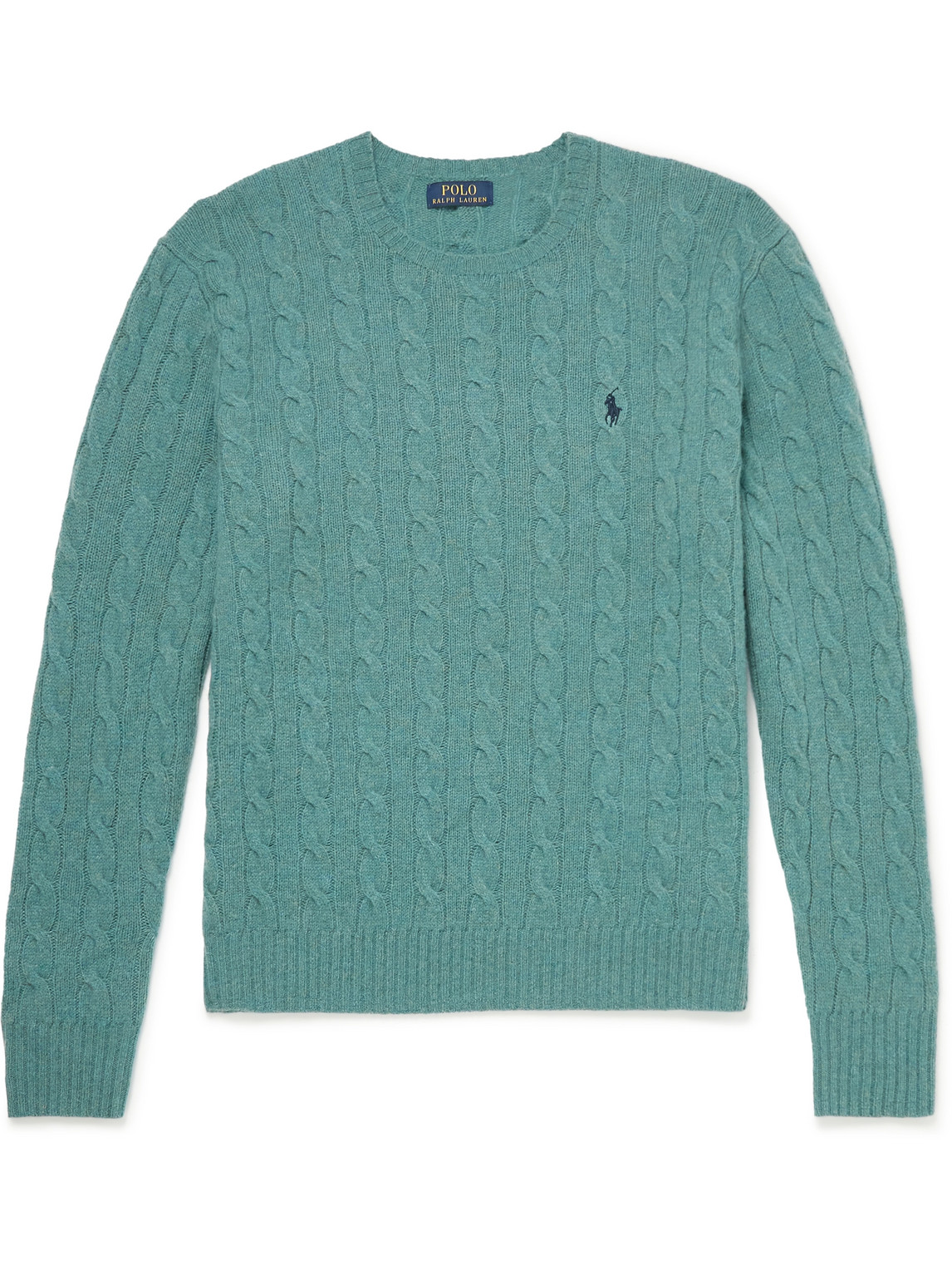 Polo Ralph Lauren Mens Blue Heather Logo-embroidered Cable-knit Wool ...