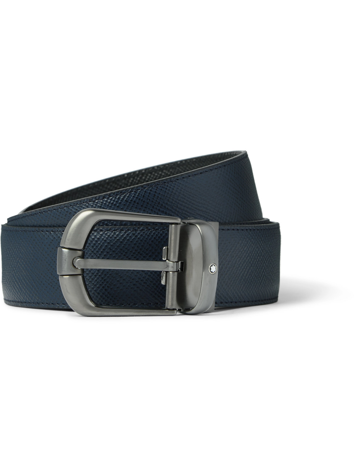 Montblanc 3.5cm Reversible Cross-grain Leather Belt In Blue