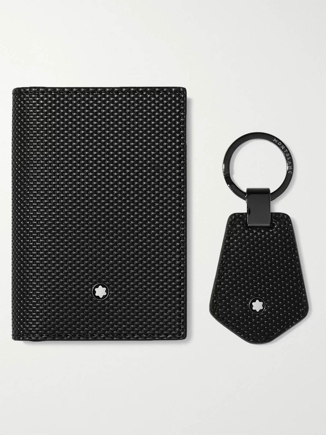 MONTBLANC WOVEN LEATHER BUSINESS CARDHOLDER AND KEY FOB GIFT SET