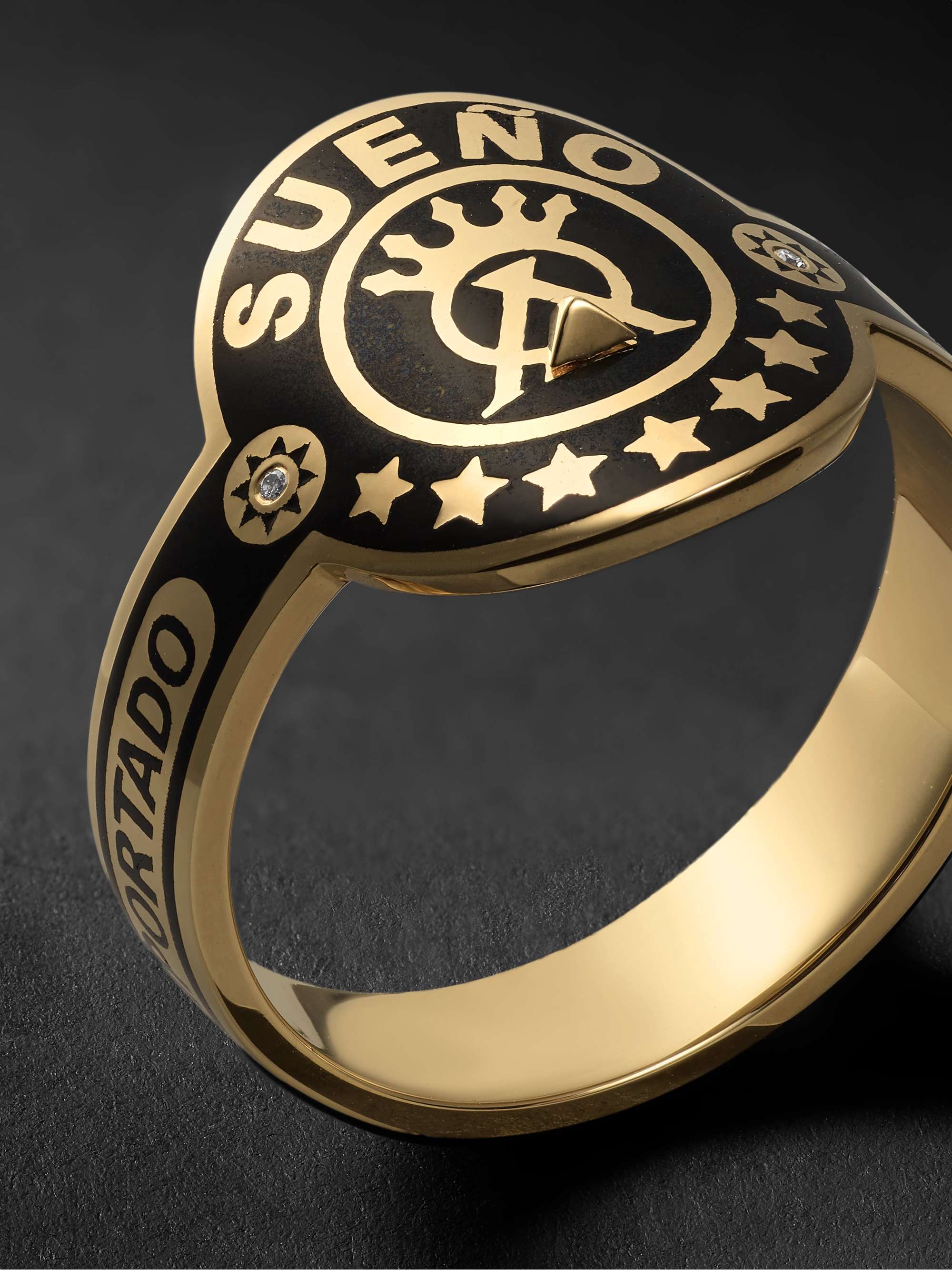 FOUNDRAE Dream 18-Karat Gold, Enamel and Diamond Signet Ring