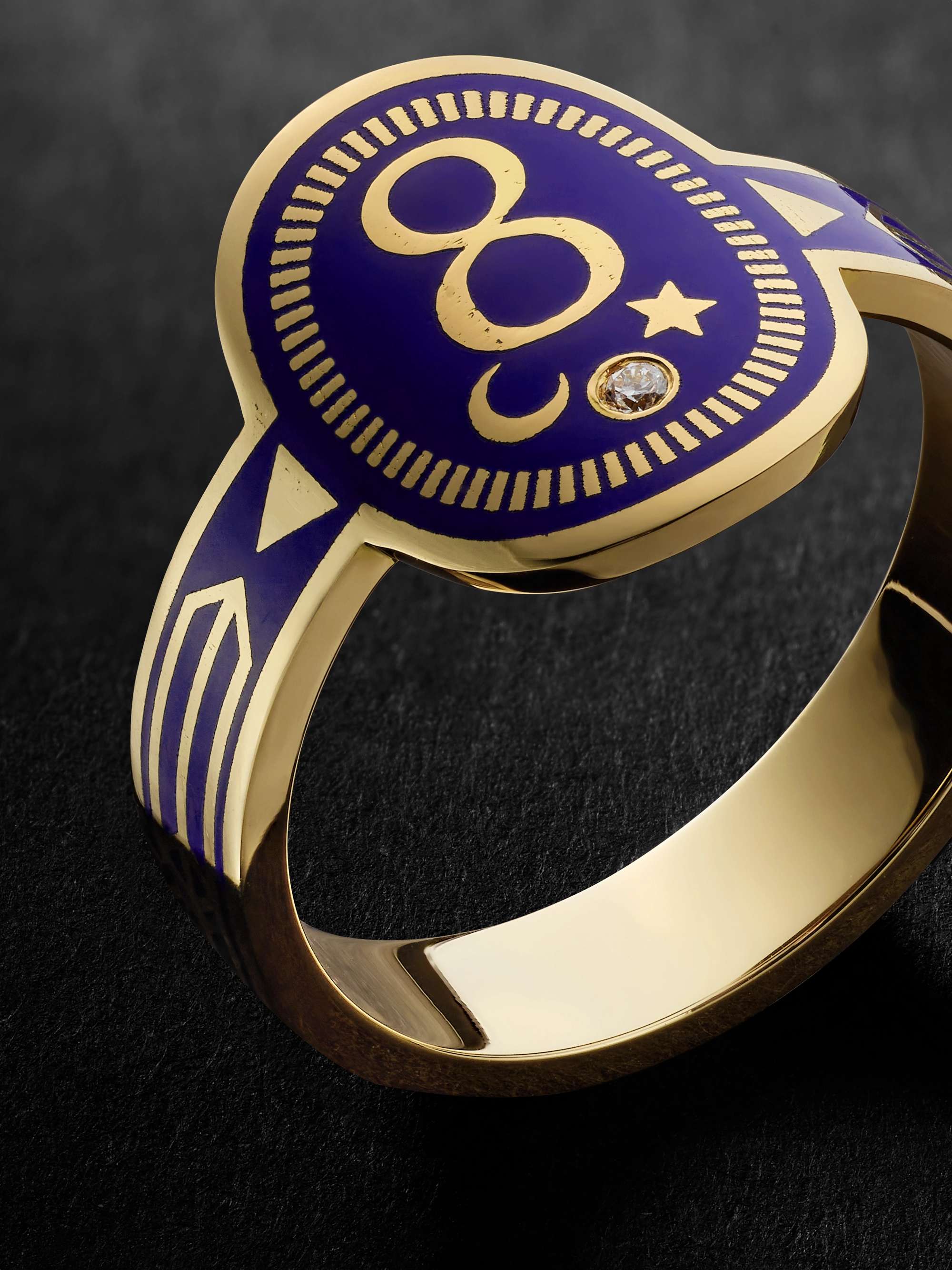 FOUNDRAE Karma 18-Karat Gold, Enamel and Diamond Signet Ring