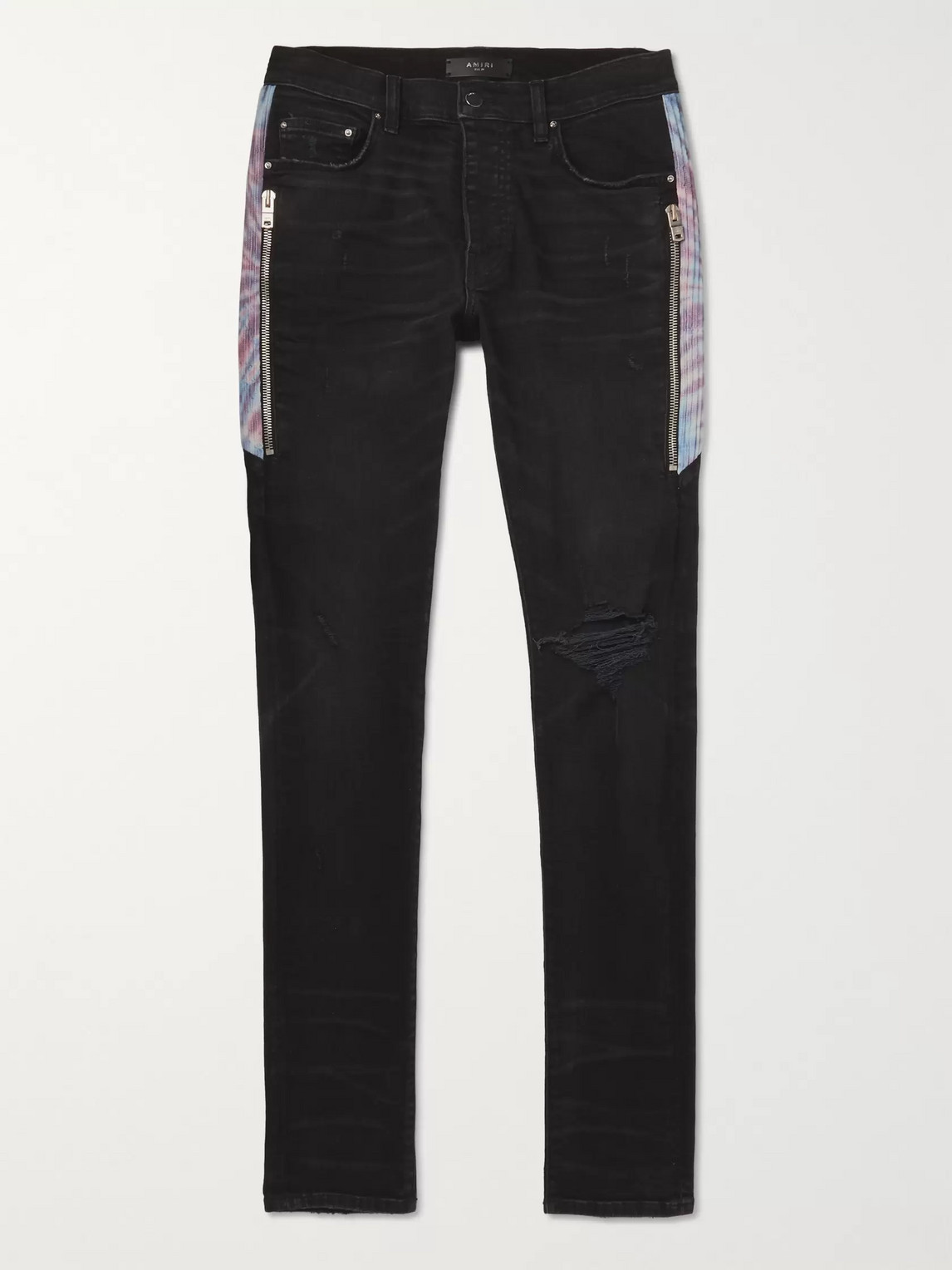 Amiri Half Track Skinny-fit Panelled Distressed Stretch-denim Jeans In Black