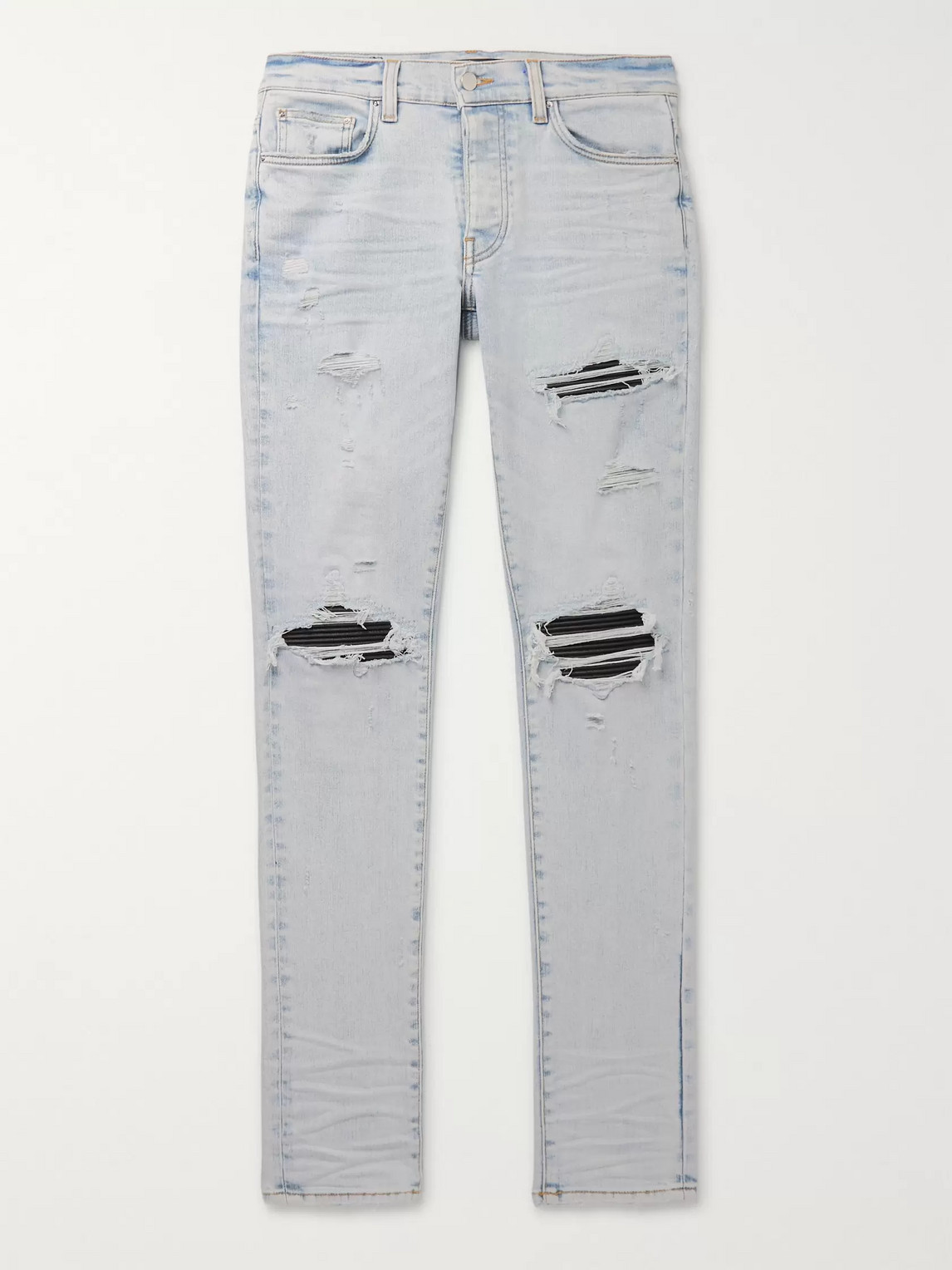 Black MX1 distressed leather-panelled slim-leg jeans