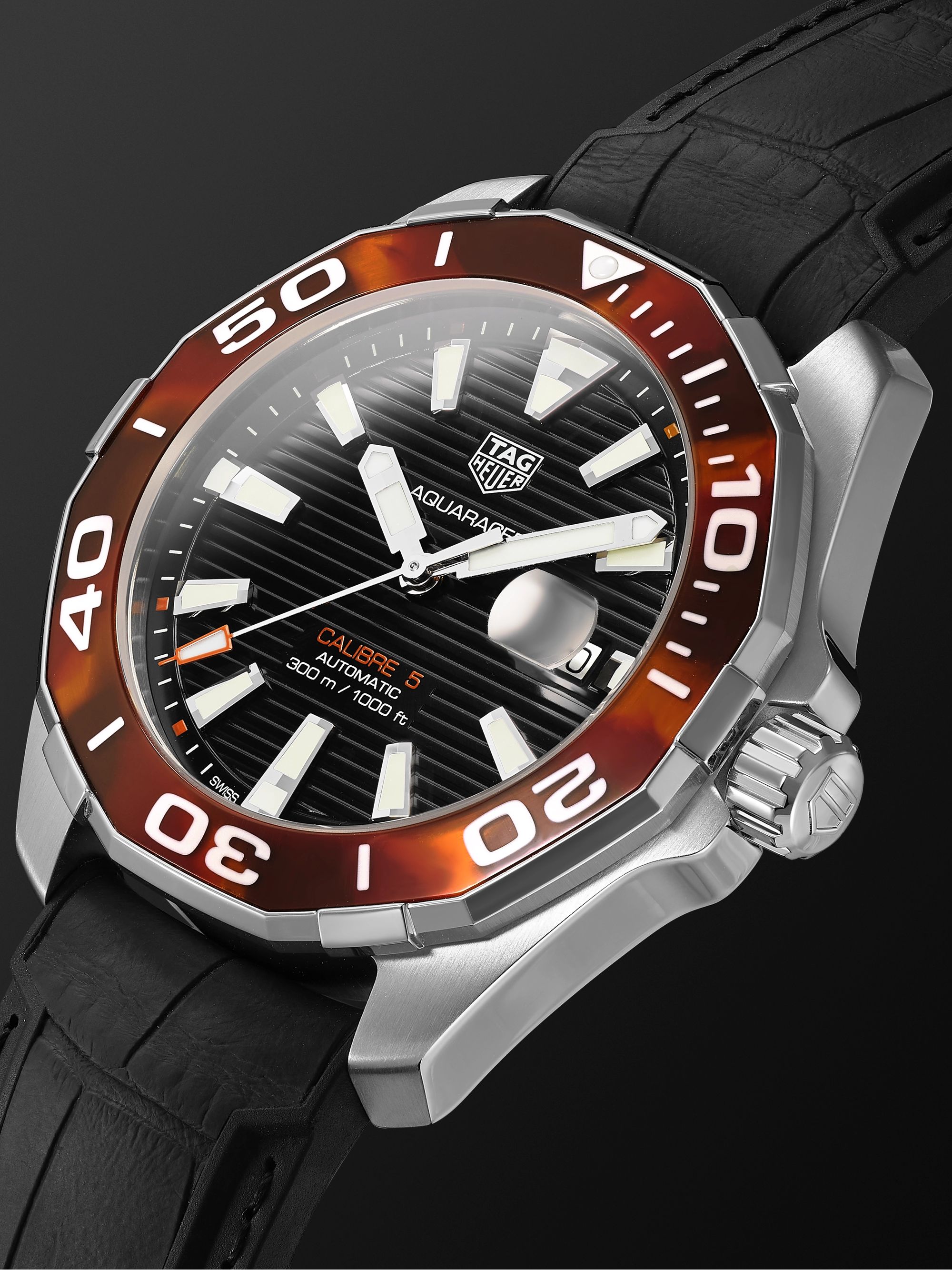 TAG Heuer Aquaracer Automatic 43mm Stainless Steel and Croc-Effect Rubber Watch, Ref. No. WAY201N.FT6177
