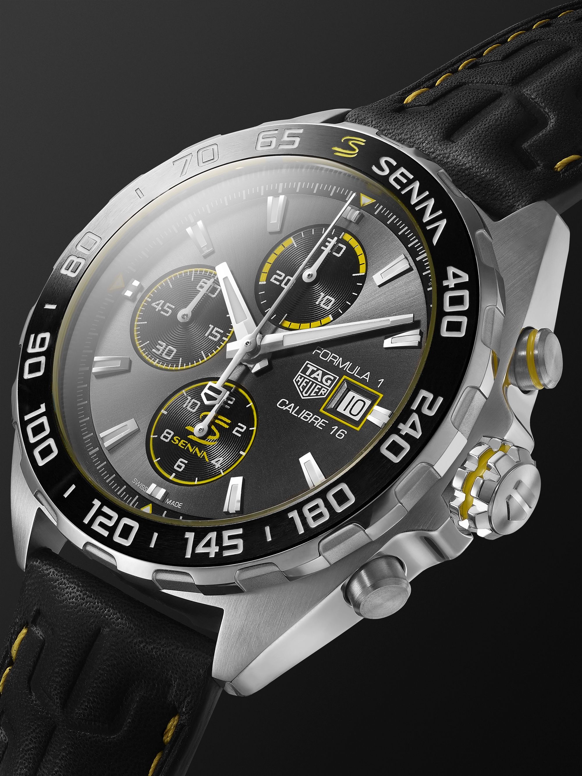 TAG Heuer Formula 1 x Senna Chronograph 44mm Stainless Steel and Leather Watch, Ref. No. CAZ201B.FC6487