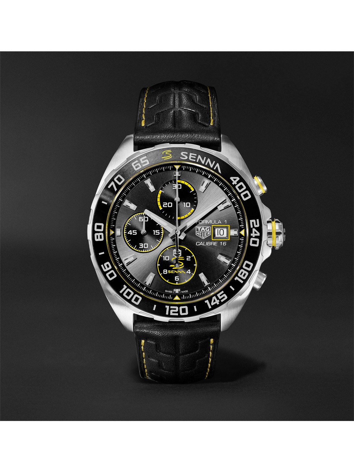 Formula 1 x Senna Chronograph 44mm Stainless Steel and Leather Watch, Ref. No. CAZ201B.FC6487