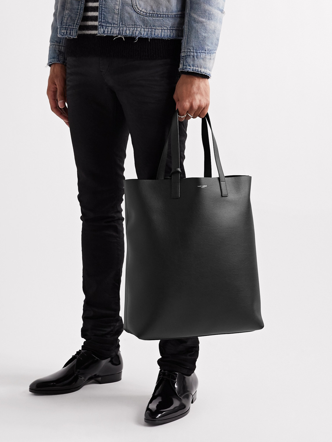Saint Laurent Branded Leather Shopper Bag In Black | ModeSens