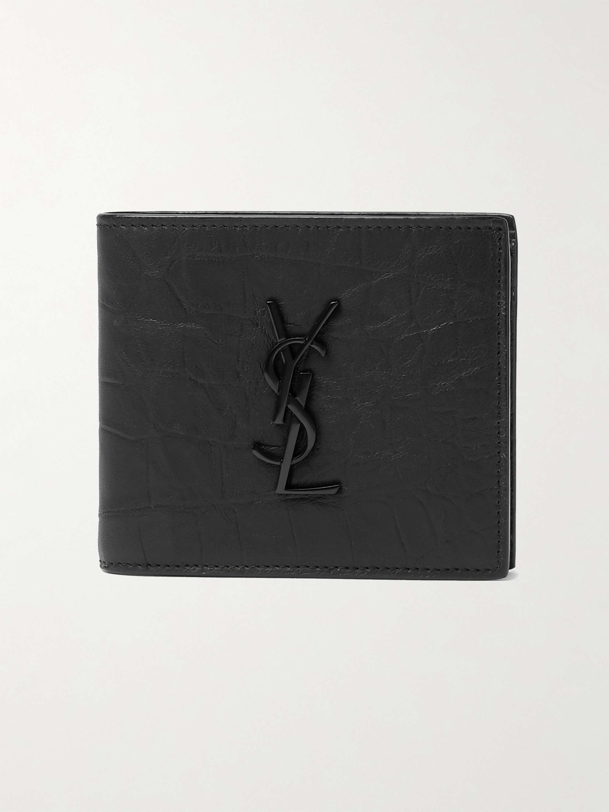 Black Logo-Appliquéd Croc-Effect Leather Trifold Wallet | SAINT 