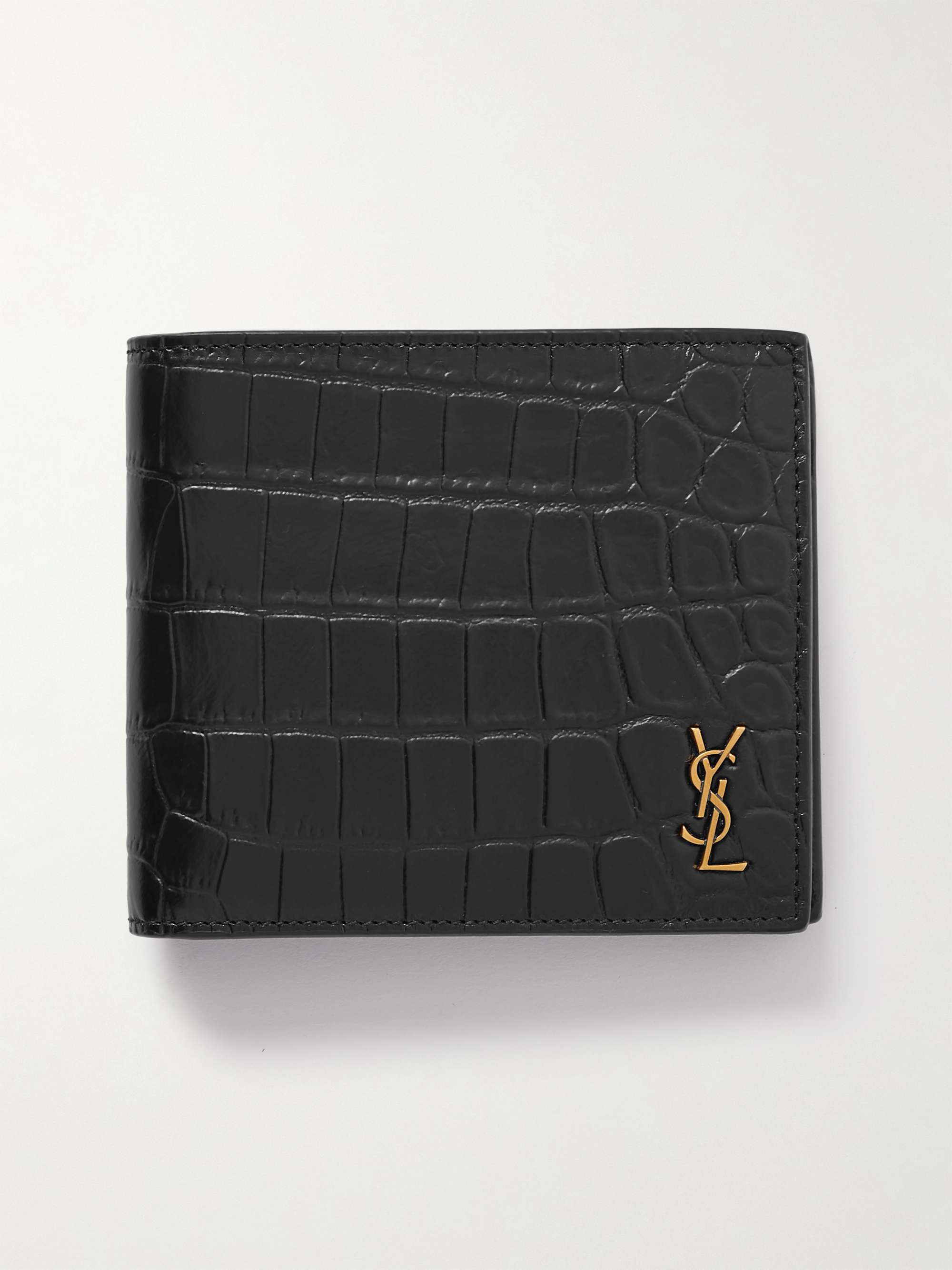 Black Logo-Appliquéd Croc-Effect Leather Billfold Wallet with 