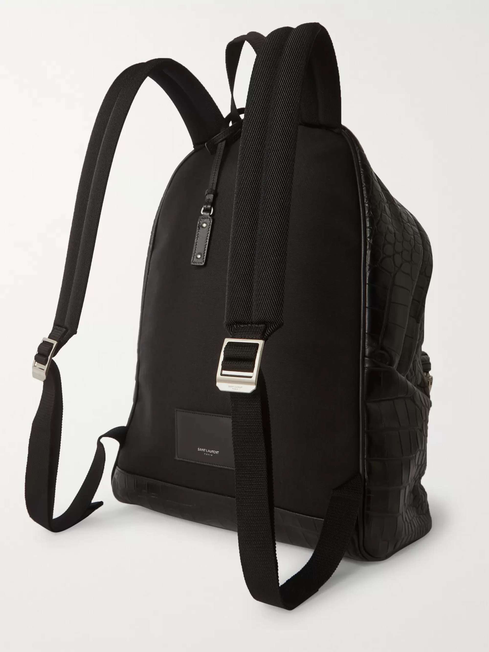 SAINT LAURENT City Croc-Effect Leather Backpack