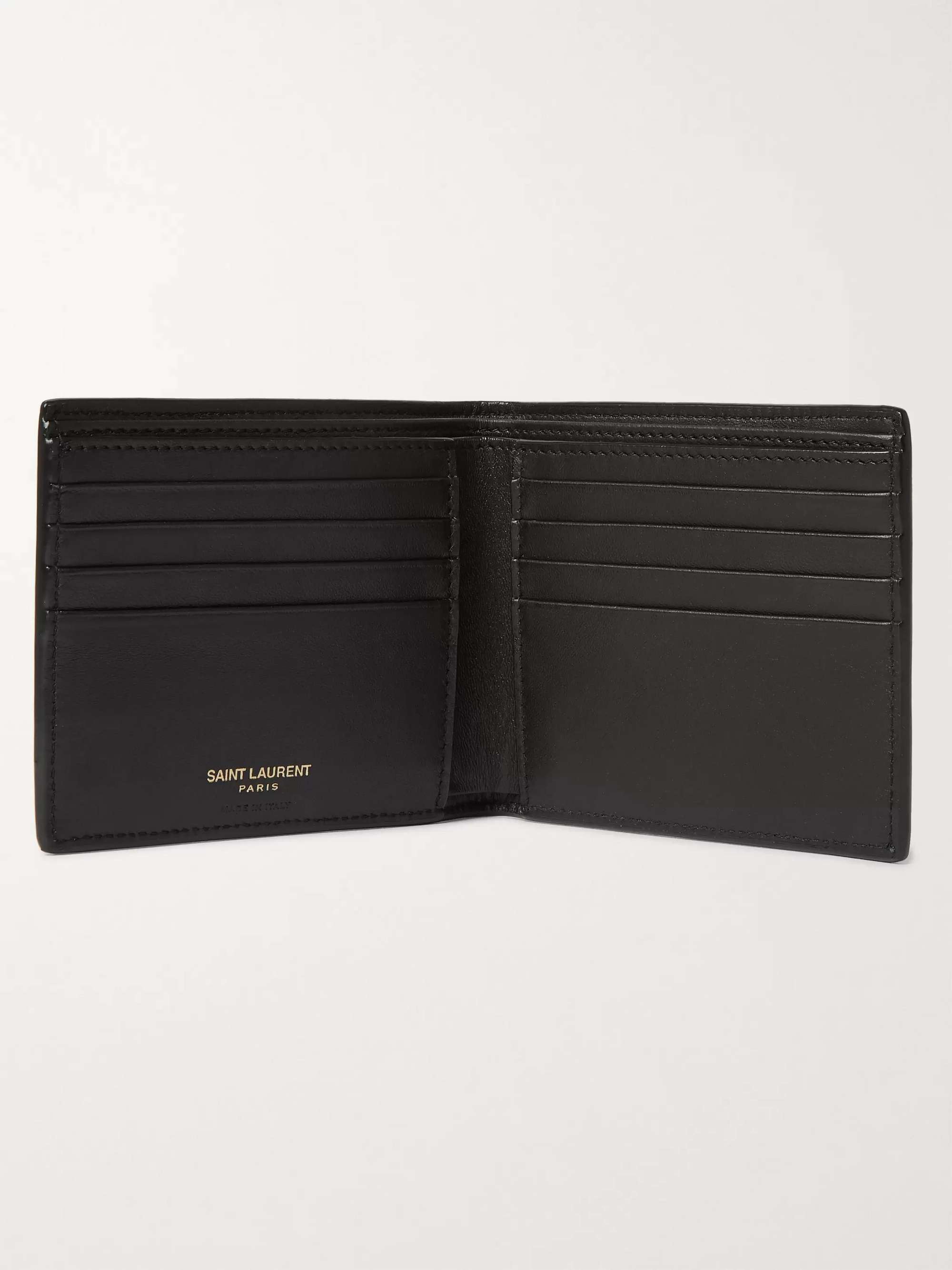 Mens Accessories Wallets and cardholders Saint Laurent Logo-appliquéd Croc-effect Patent-leather Billfold Wallet in Black for Men 