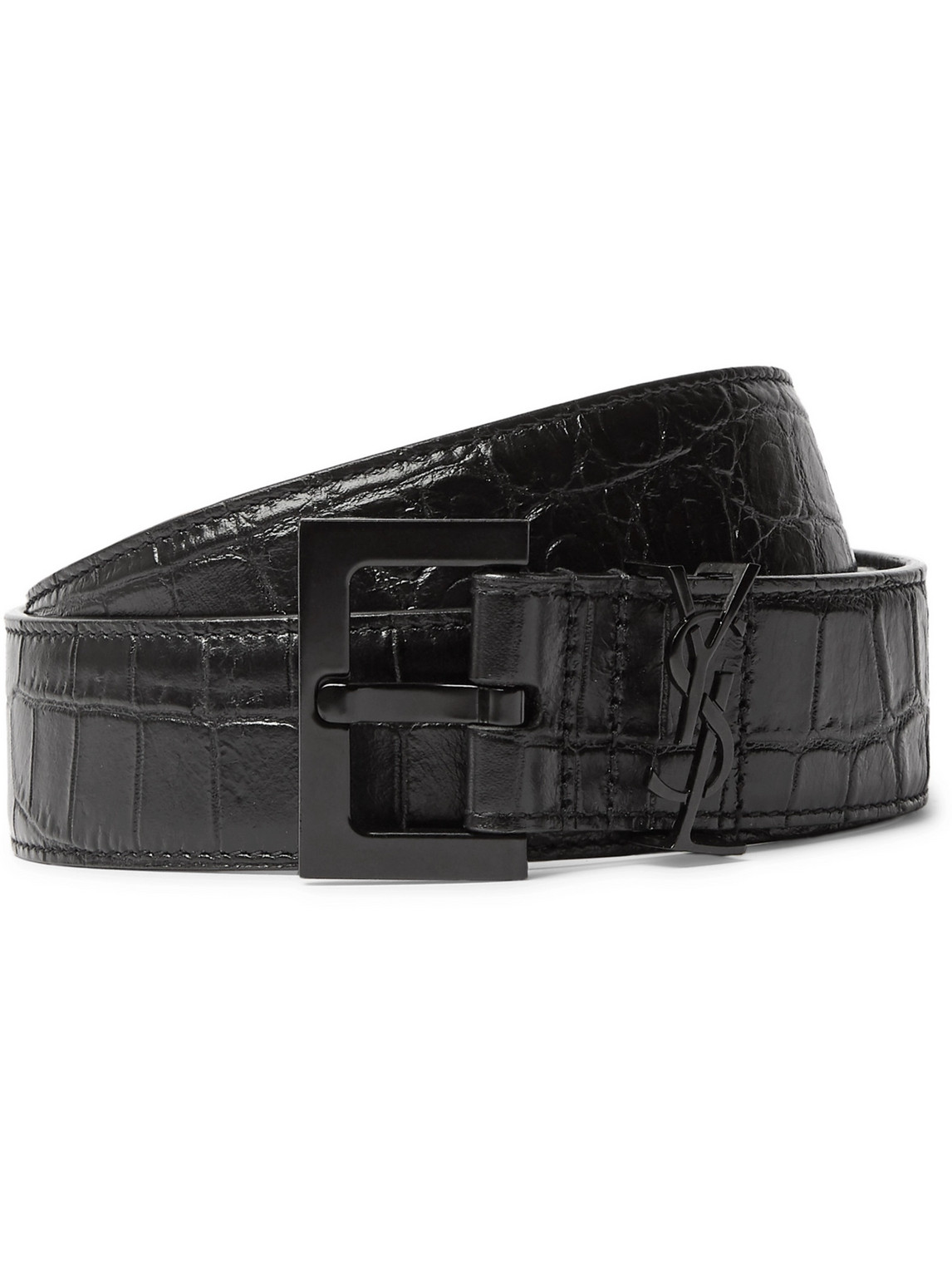 Croc-Effect Leather Belt